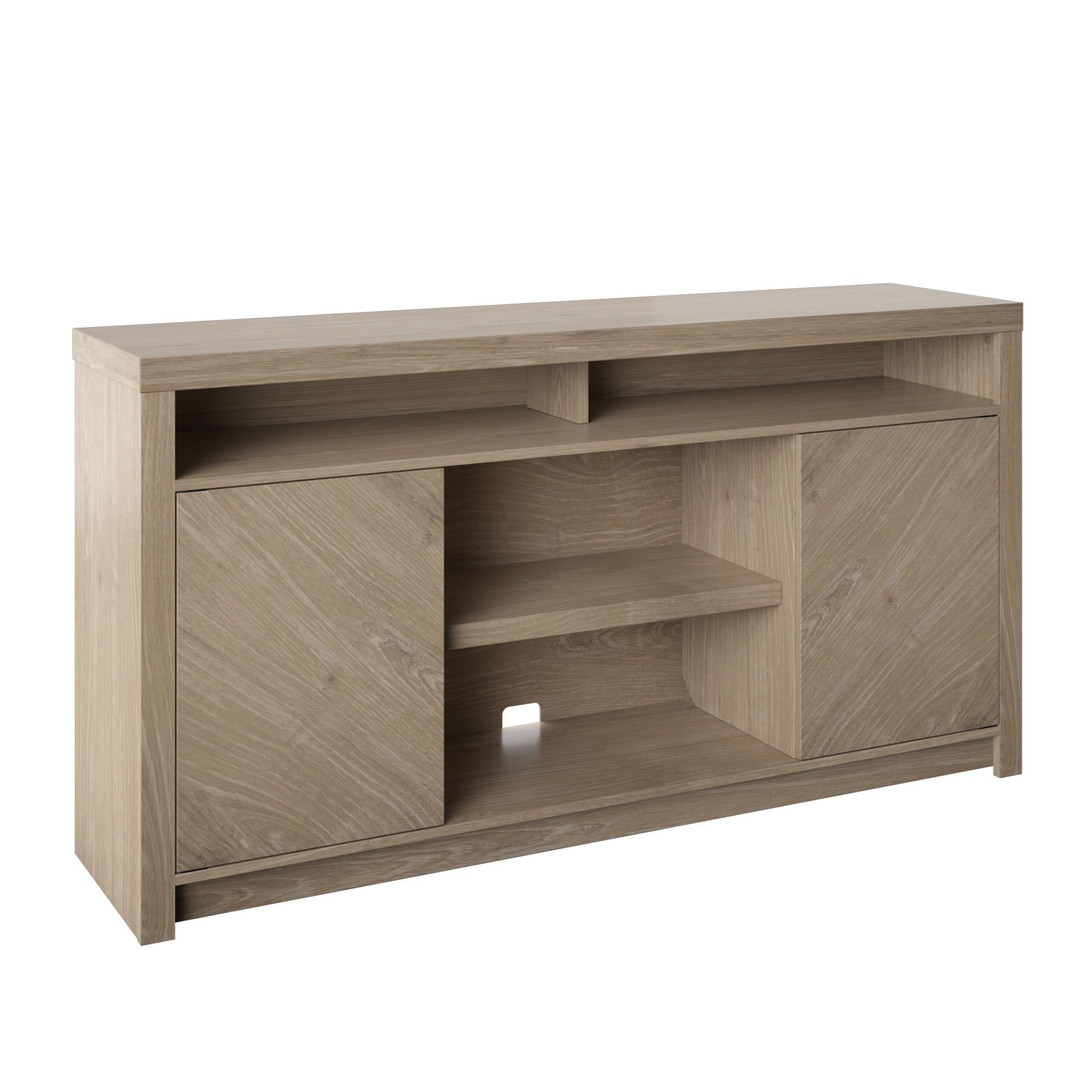 Contemporary Tv Stand For Tvs Up To 70" With Open Center Shelves, Natural  Oak – Walmart Within Cafe Tv Stands With Storage (View 14 of 15)