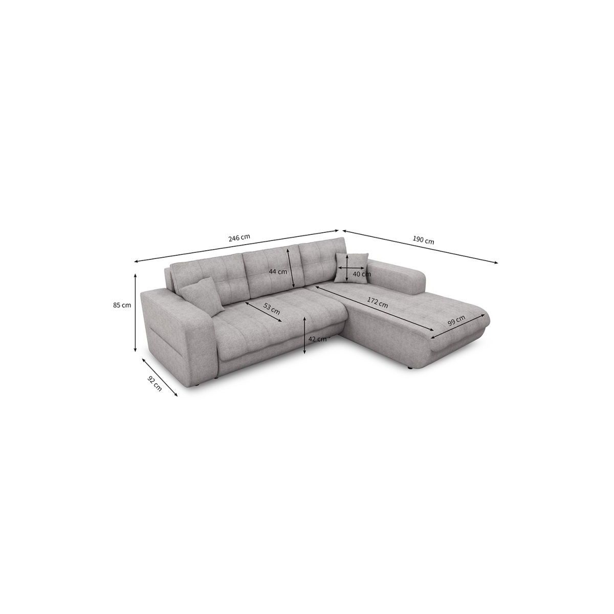 Convertible Corner Sofa 4 Places Fabric Right Angle Bond (light Grey) With Convertible Light Gray Chair Beds (View 11 of 15)
