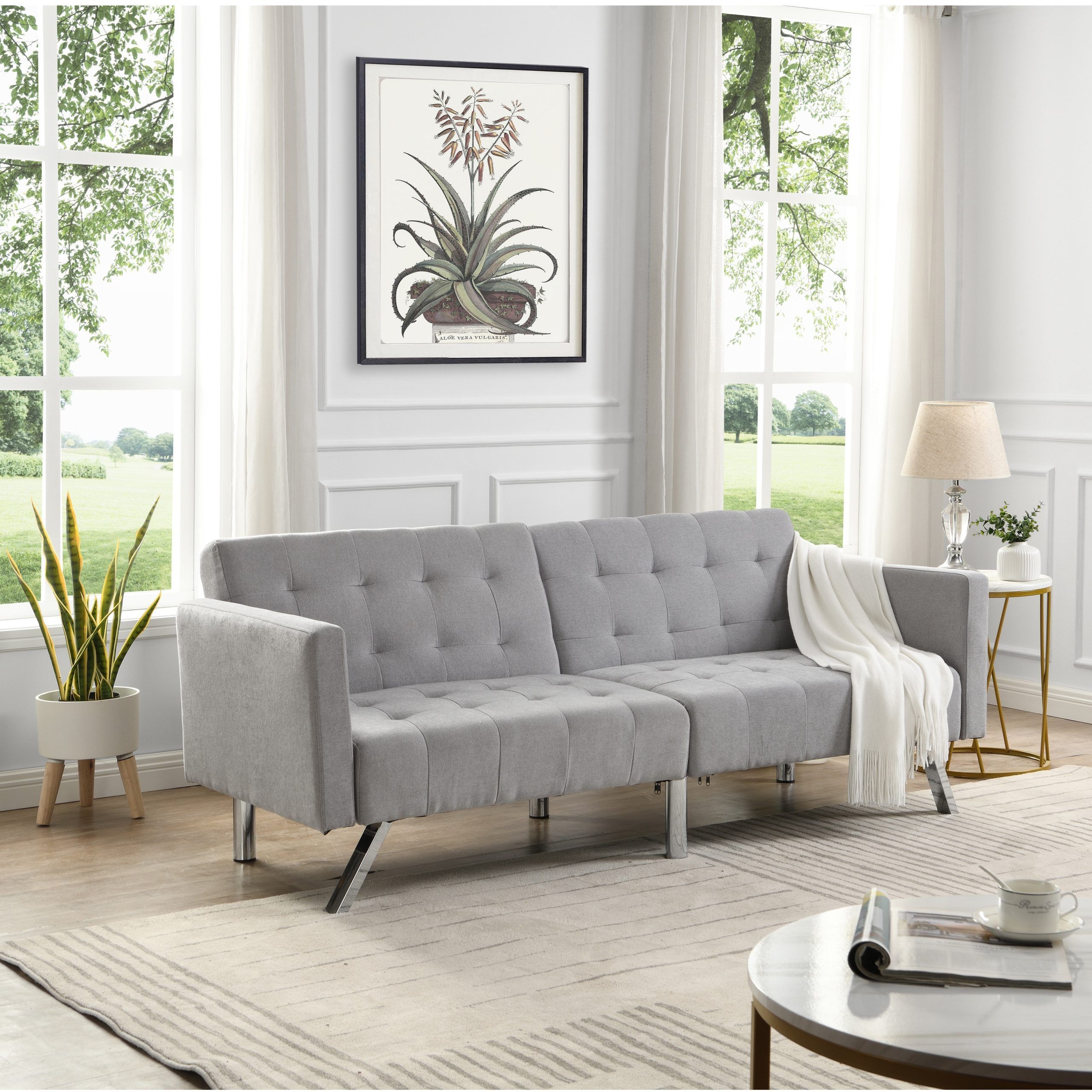 Convertible Folding Light Grey Sleeper Sofa With Armrests – Bed Bath &  Beyond – 37284175 Pertaining To Convertible Light Gray Chair Beds (View 9 of 15)
