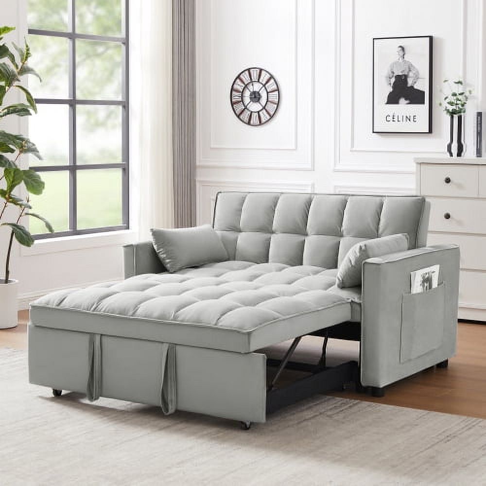 Convertible Sofa Bed, Velvet Sleeper Couch Bed With Adjustable Backrest And  2 Lumbar Pillows, 3 In 1 Convertible Sleeper Sofa Bed With Pull Out Bed For  Small Spaces (grey+velvet) – Walmart Throughout 2 In 1 Gray Pull Out Sofa Beds (View 3 of 15)