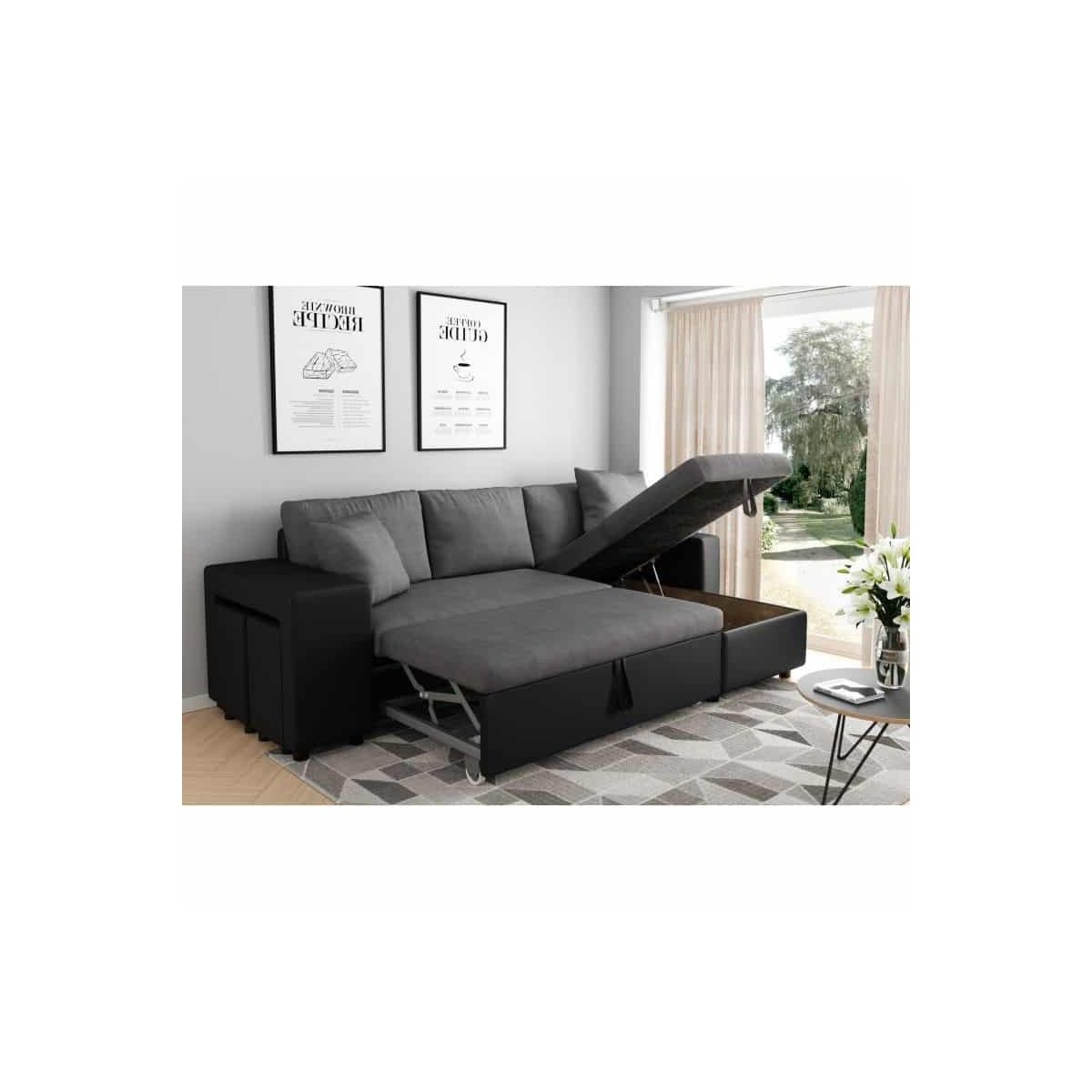 Corner Sofa Convertible Microfiber And Imitation Niche On The Left Bento  (grey, Black) With Microfiber Sectional Corner Sofas (Photo 3 of 15)