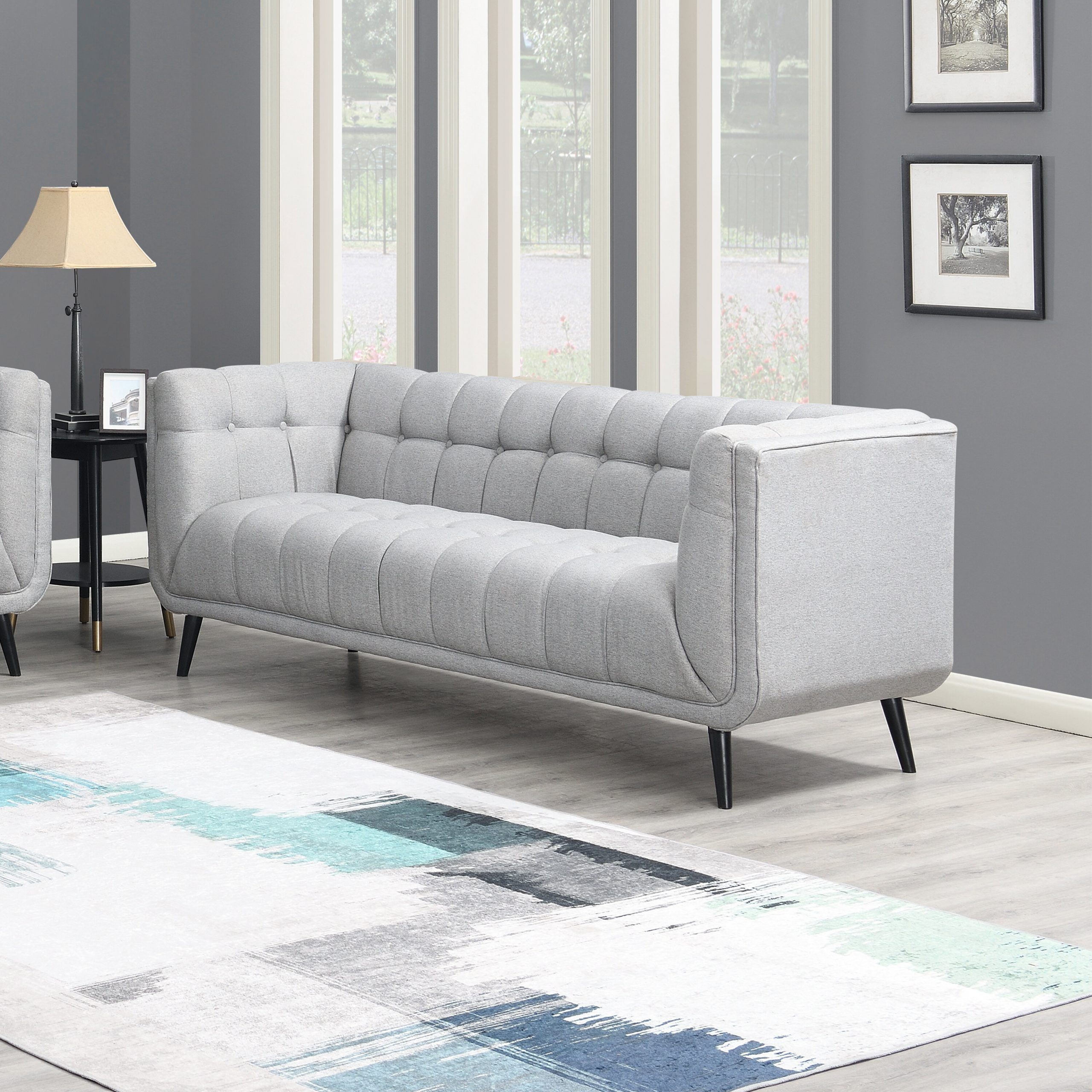 Corrigan Studio® Modern Mid Century Button Tufted Upholstered Sofa, Gray |  Wayfair Throughout Tufted Upholstered Sofas (Photo 6 of 15)