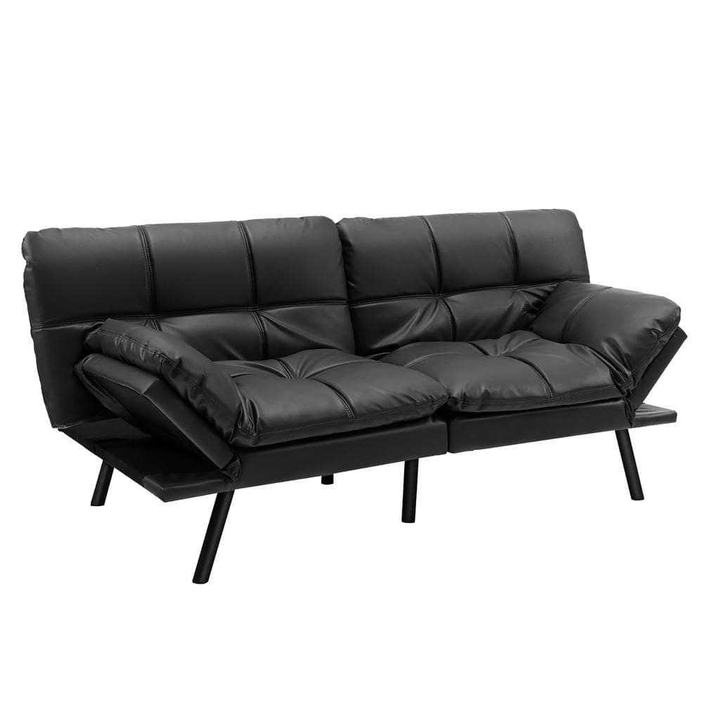 Costway Convertible Futon Sofa Bed Memory Foam Couch Sleeper With  Adjustable Armrest Black Hv10326dk – The Home Depot Intended For Black Faux Suede Memory Foam Sofas (View 9 of 15)