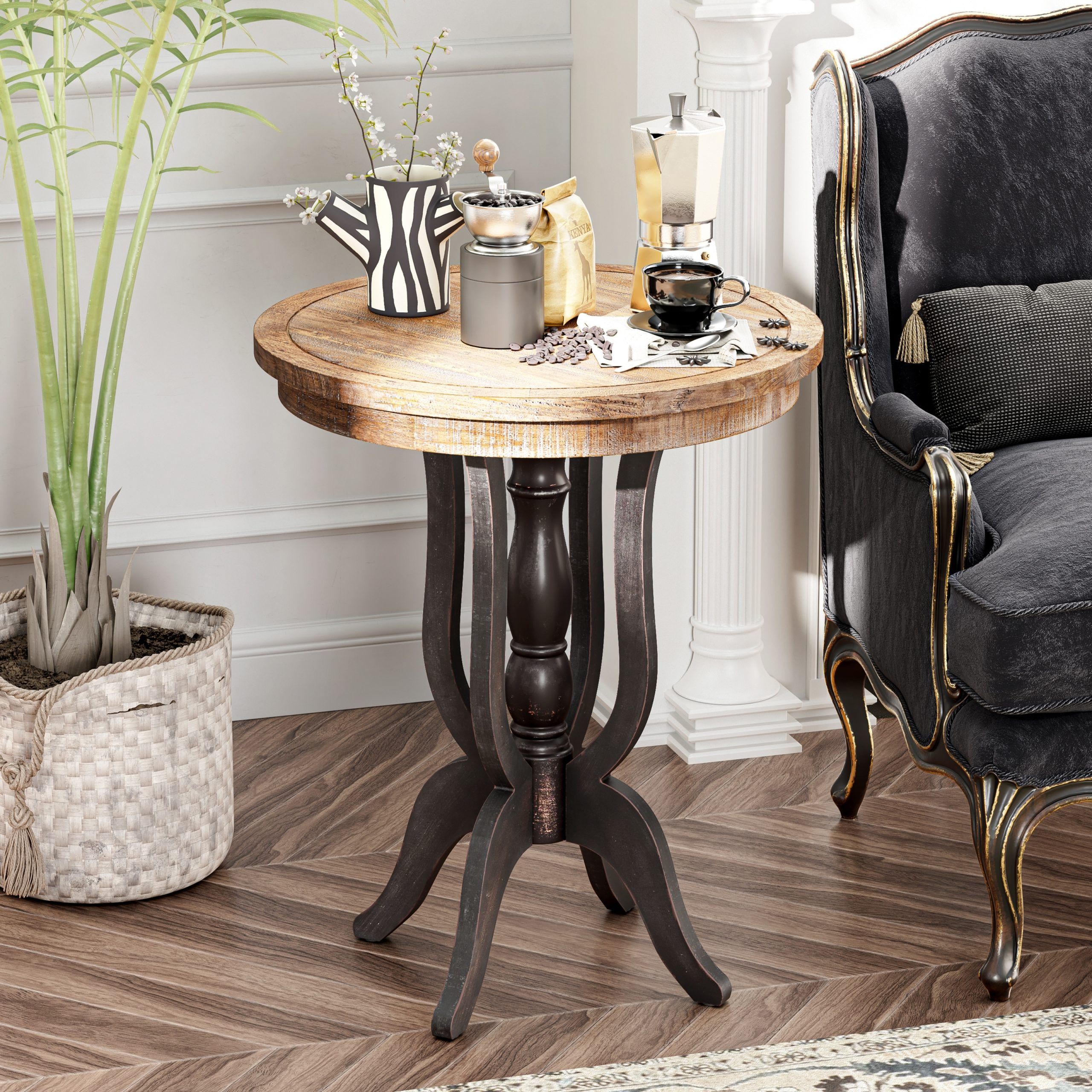 Cozayh Rustic Farmhouse End Table, Natural Top Side Table For Family,  Dinning Or Living Room, Handcrafted Finish, Modern – On Sale – Bed Bath &  Beyond – 37031461 Throughout Kate And Laurel Bellport Farmhouse Drink Tables (View 14 of 15)