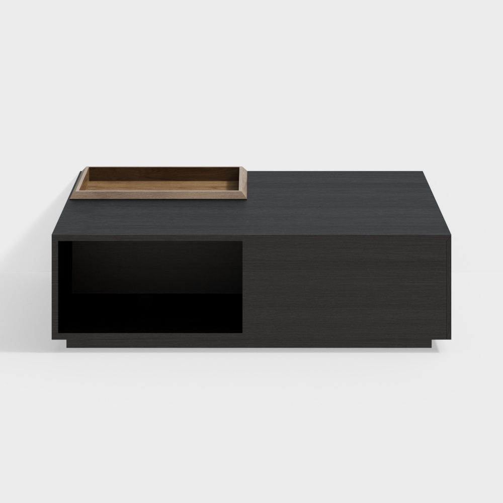 Crator Rectangular Wood Coffee Table With Drawer & Removable Tray Top Black  & Walnut A | Homary Ca Pertaining To Detachable Tray Coffee Tables (Photo 14 of 15)