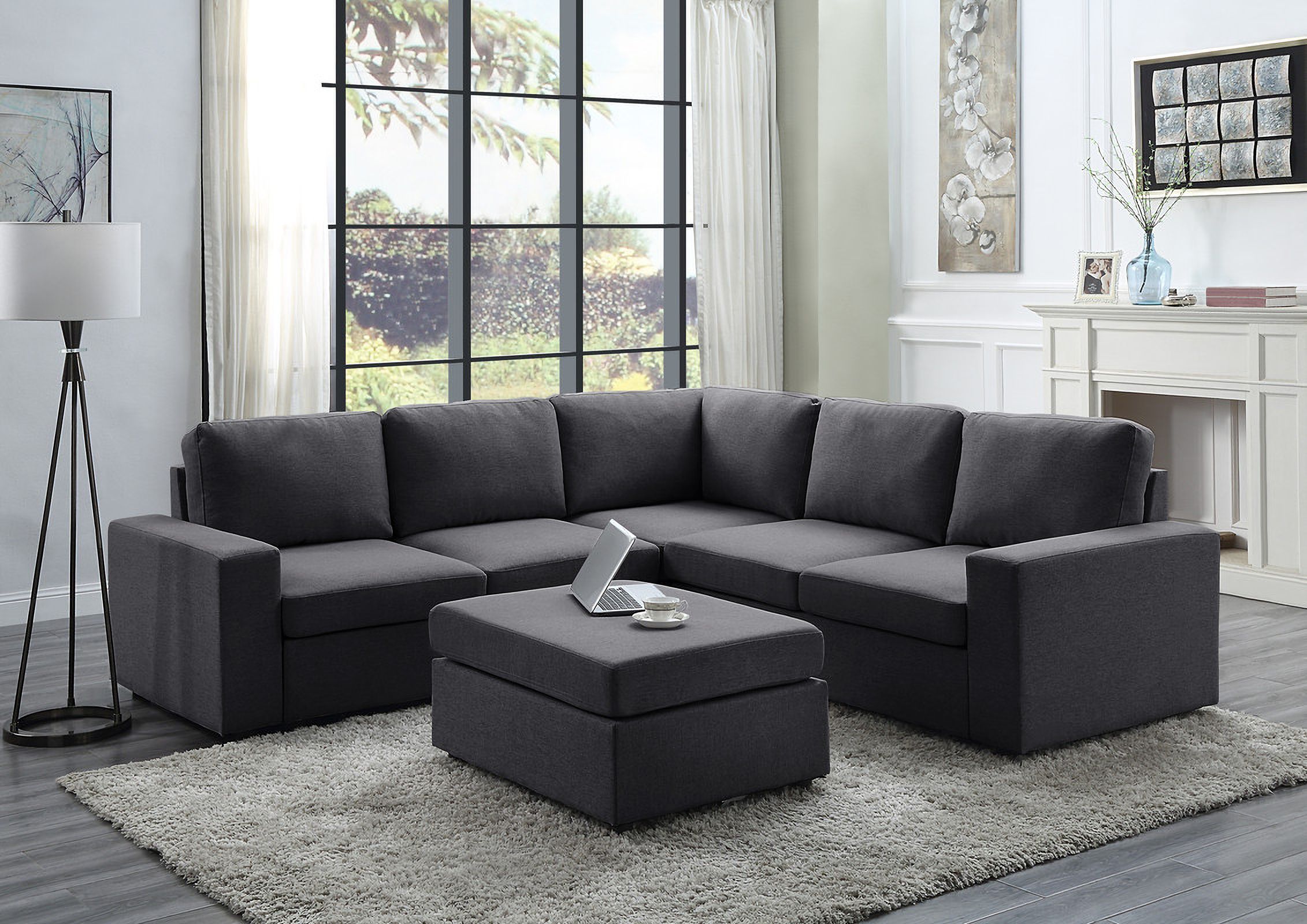 Decker Sectional Sofa With Ottoman In Dark Gray Linenlilola Home |  1stopbedrooms Throughout Dark Gray Sectional Sofas (View 7 of 15)