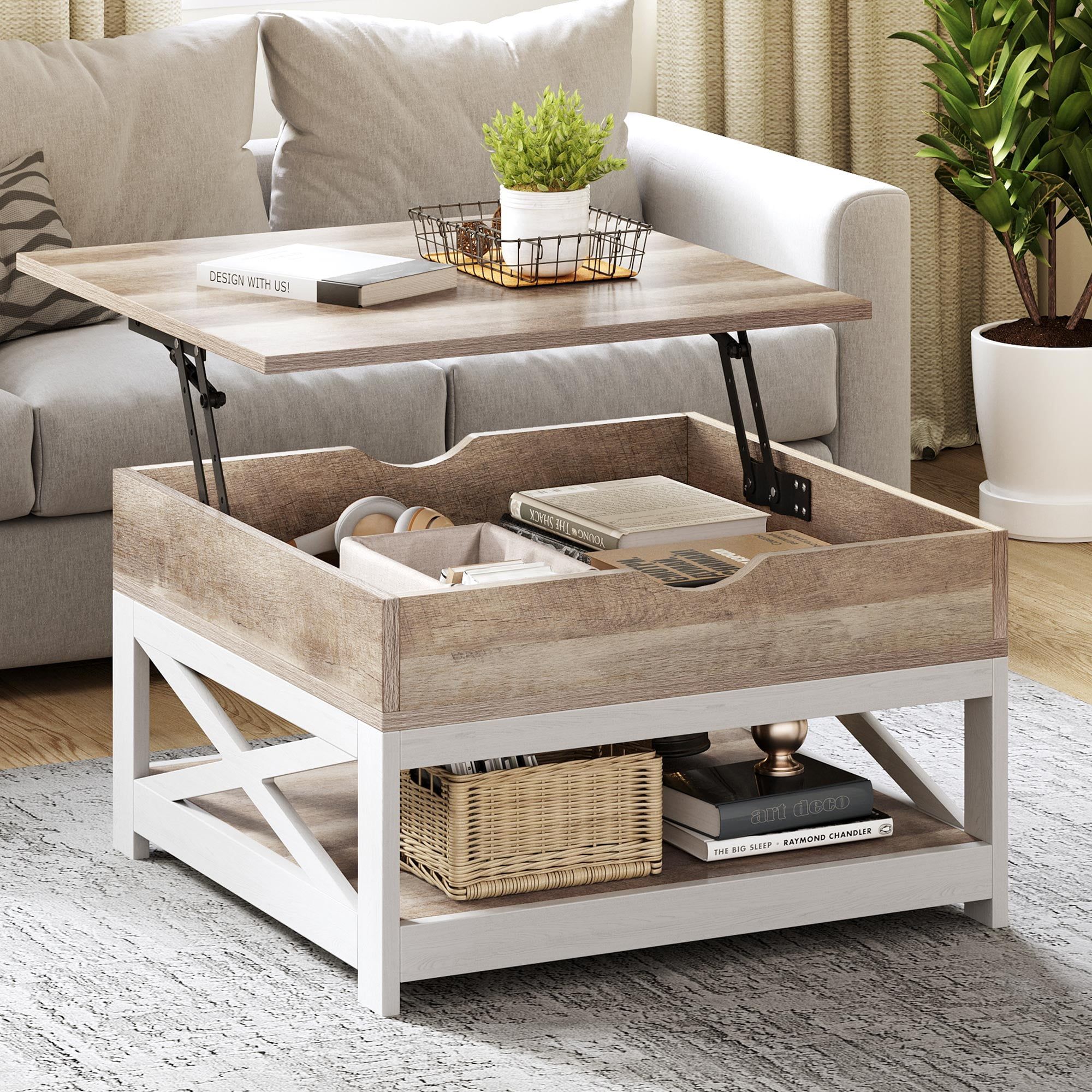 Dextrus Farmhouse Square Coffee Table With Storage For Living Room, Lift Top  Center Table, Gray Wash – Walmart Throughout Farmhouse Lift Top Tables (View 14 of 15)