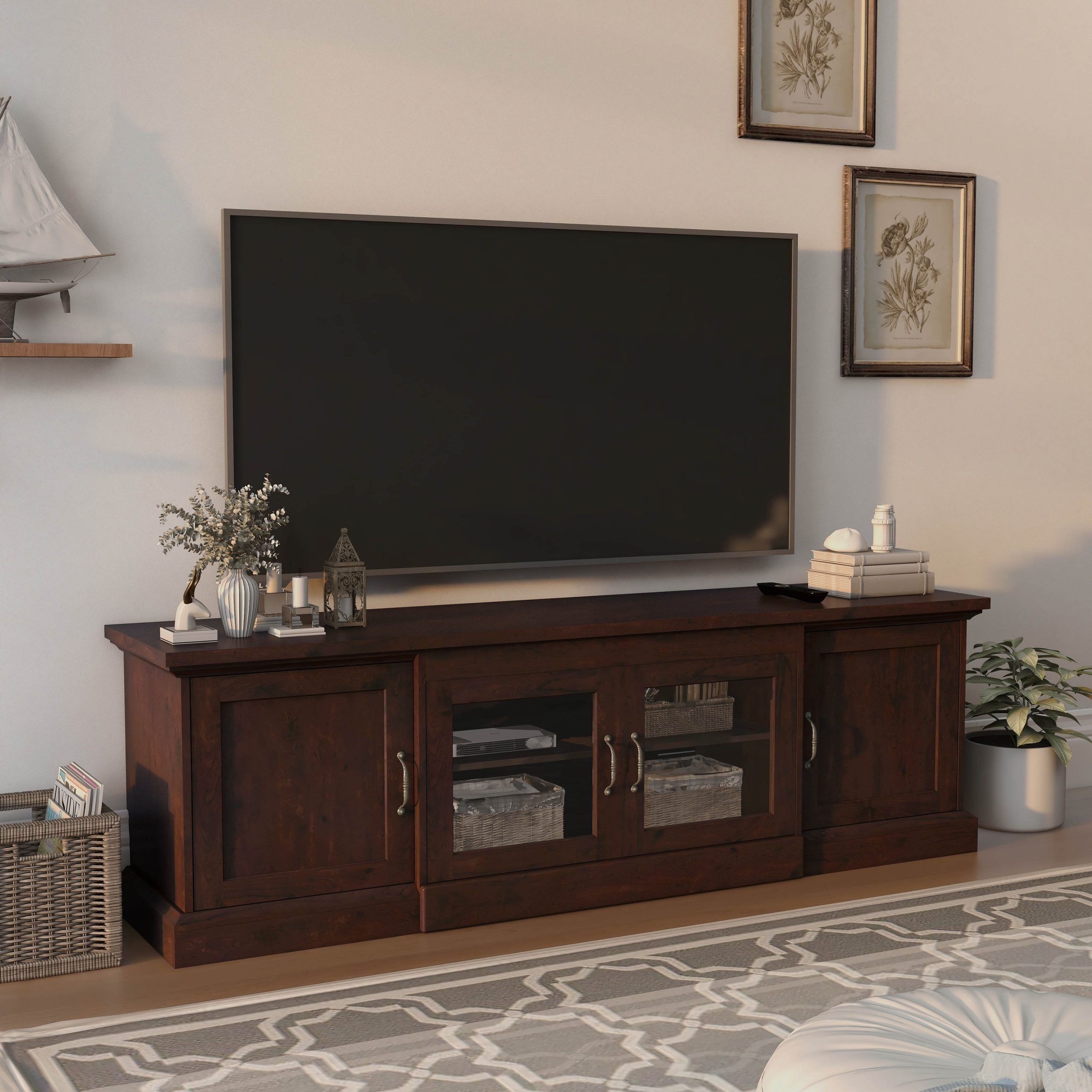 Dh Basic Timeless 68" Wide Walnut Entertainment Centerdenhour – On Sale  – Bed Bath & Beyond – 35205144 Intended For Wide Entertainment Centers (View 10 of 15)