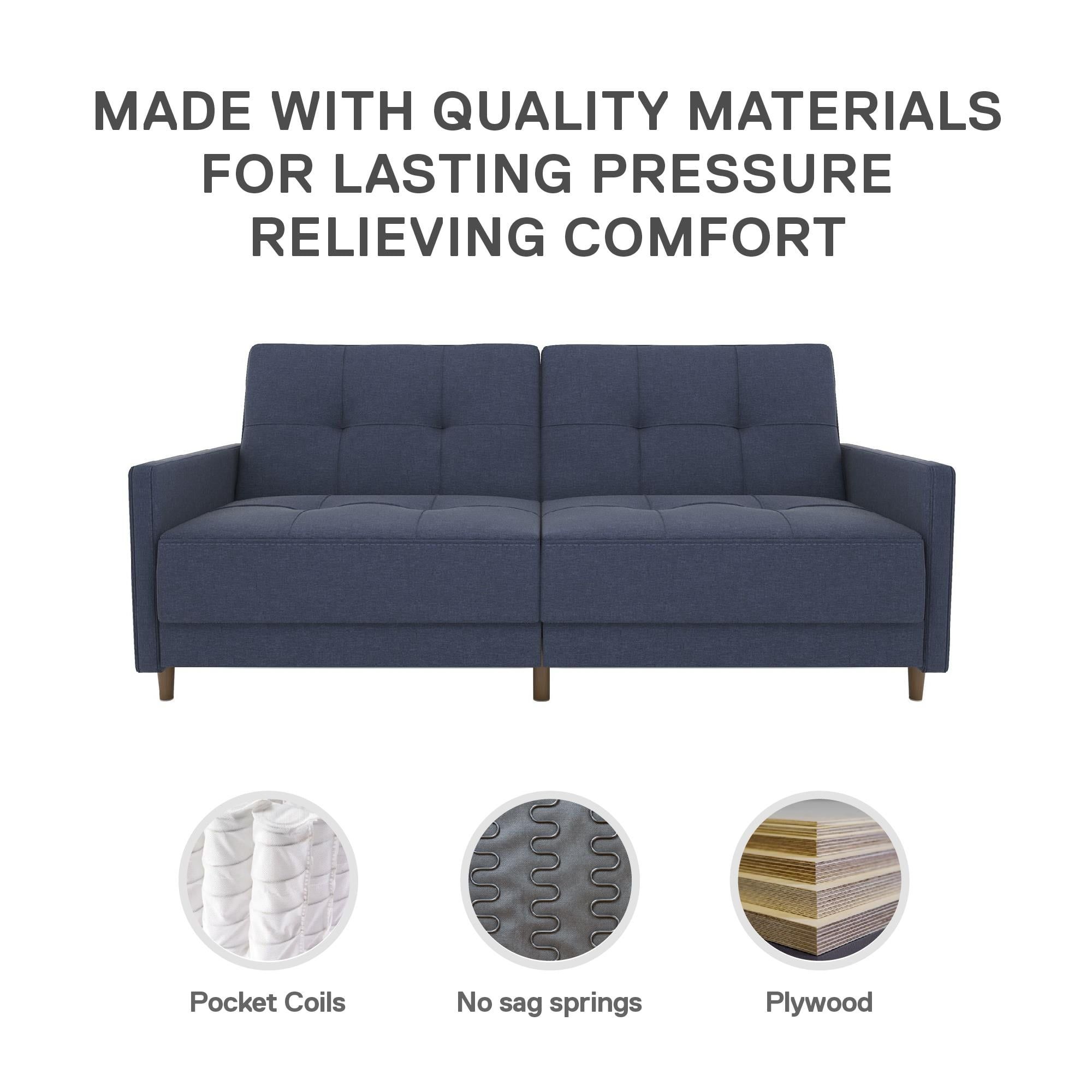 Dhp Andora Coil Futon, Navy Blue Linen – Walmart Pertaining To Navy Linen Coil Sofas (View 5 of 15)