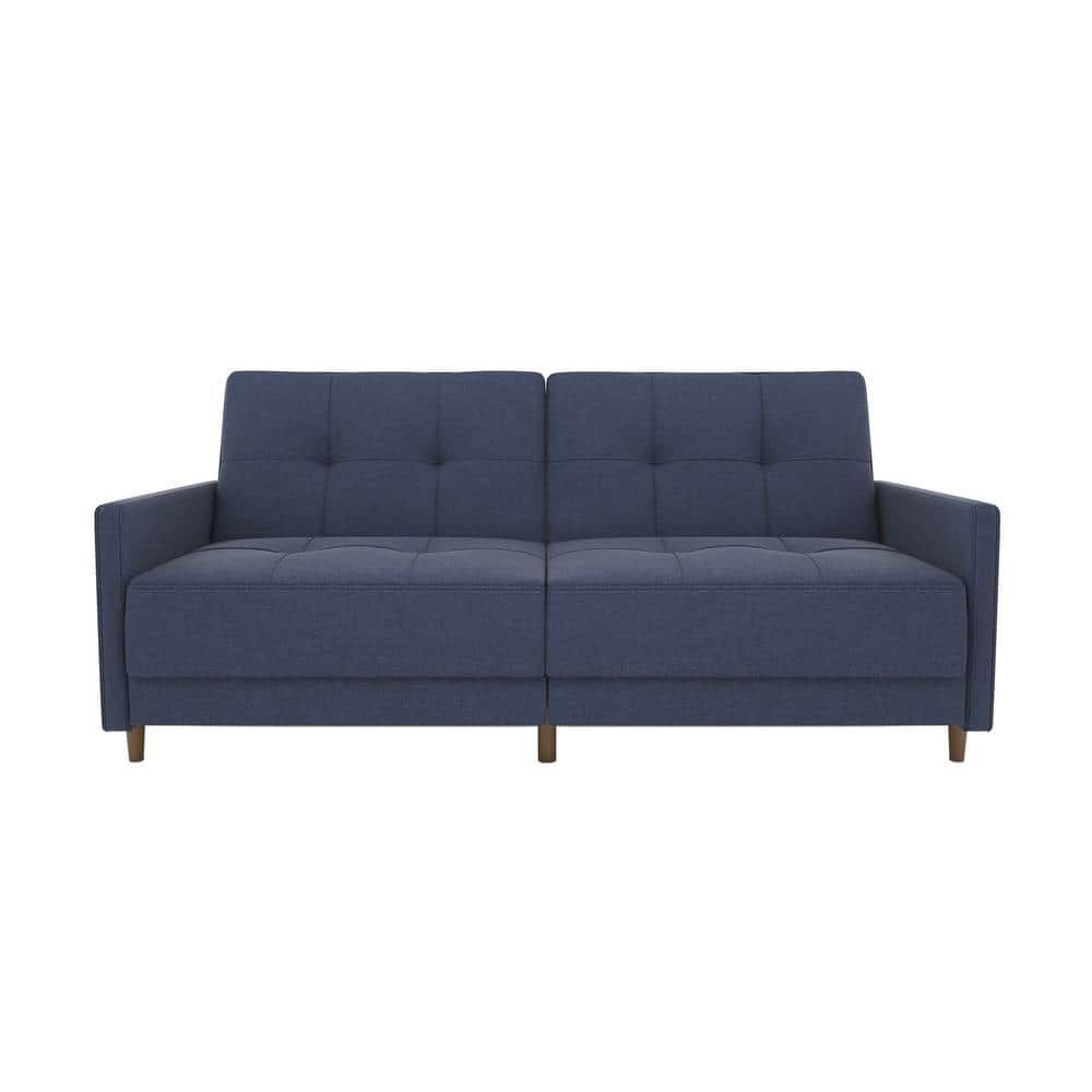 Dhp Andora Coil Twin/double Size Navy Linen Futon 2146629 – The Home Depot Within Navy Linen Coil Sofas (View 6 of 15)