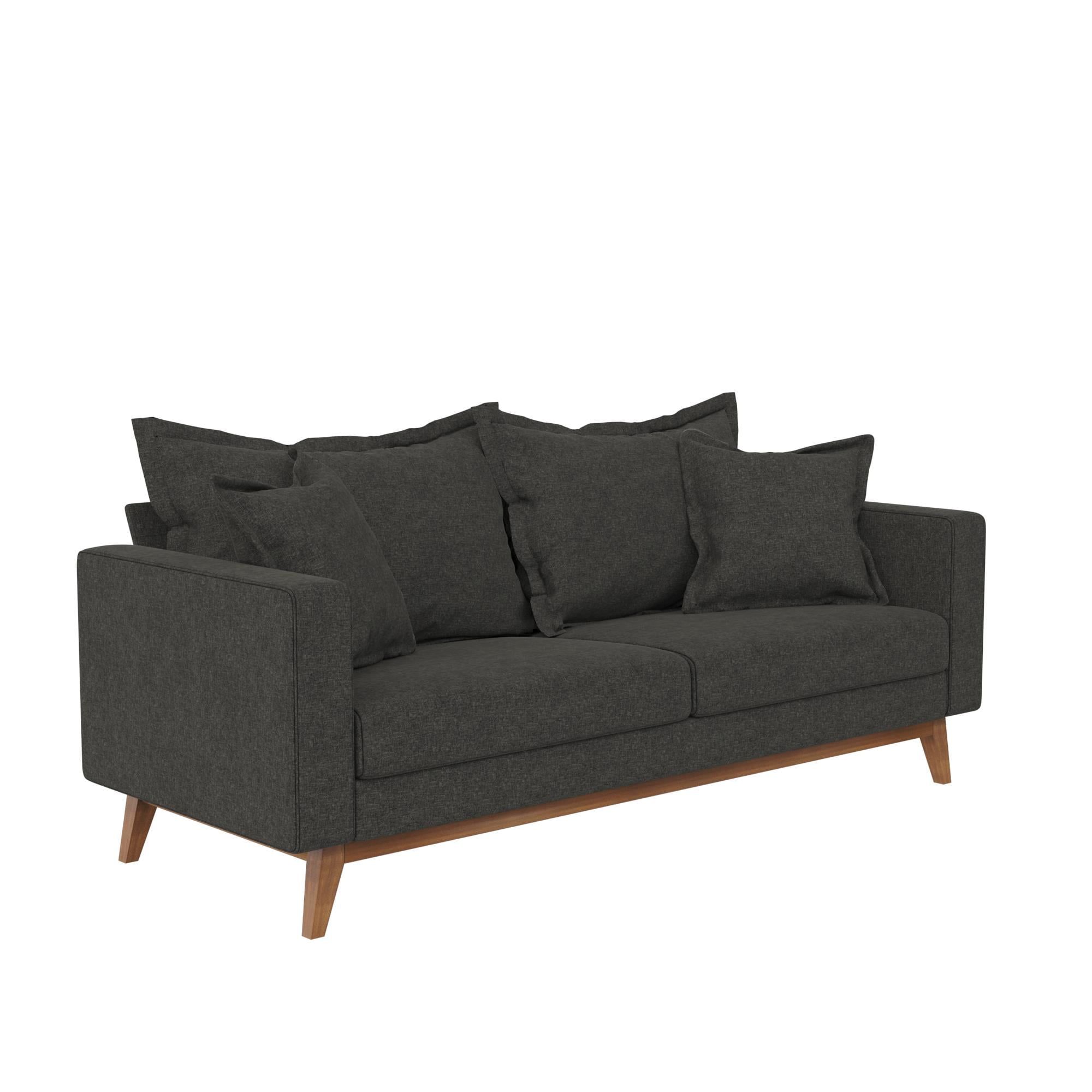 Dhp Miriam Pillowback Wood Base Sofa, Gray Linen | Bigbigmart Regarding Sofas With Pillowback Wood Bases (Photo 15 of 15)