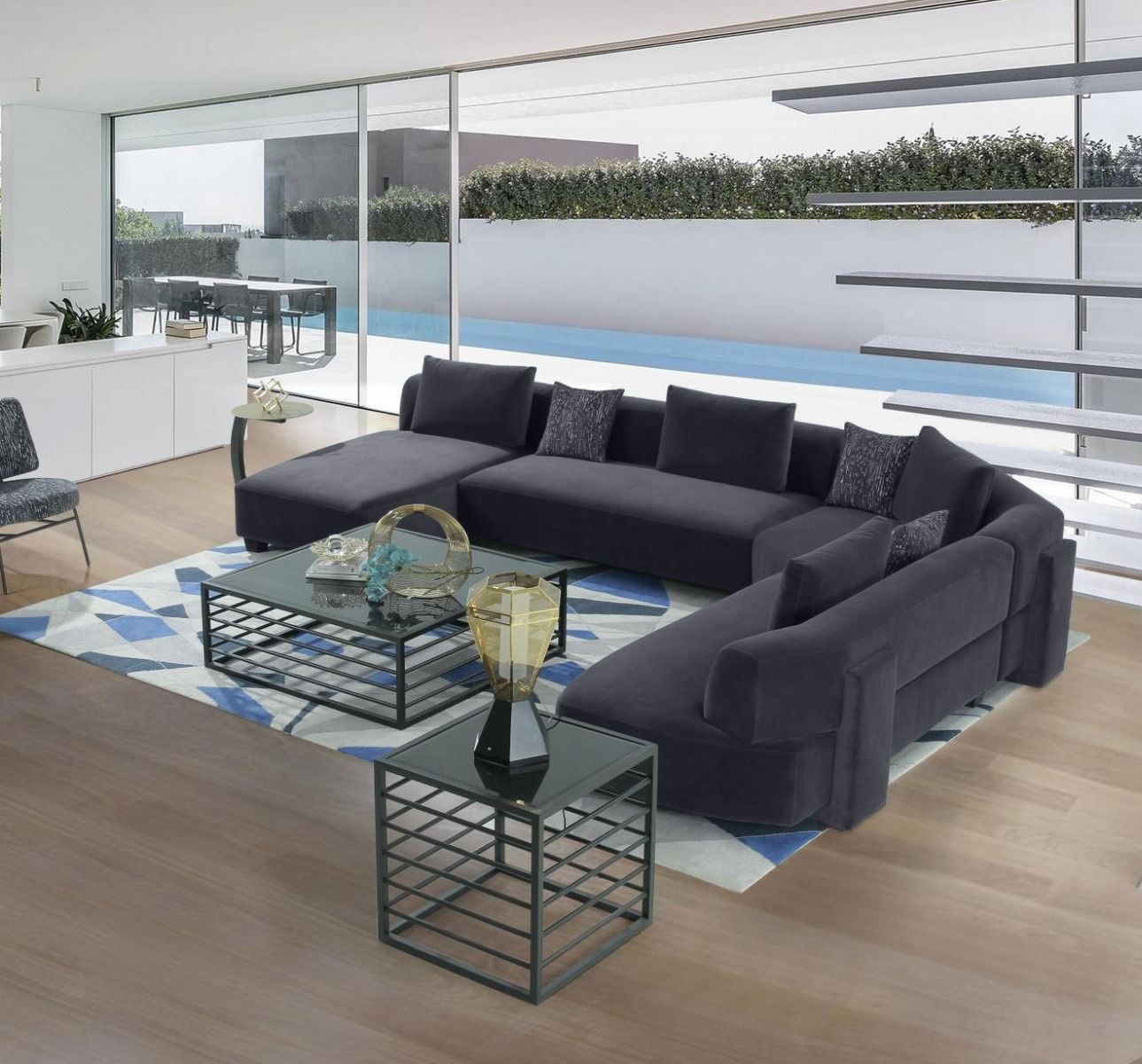Divani Casa Bayou – Contemporary Grey Velvet U Shaped Sectional Sofa Pertaining To Modern U Shape Sectional Sofas In Gray (Photo 5 of 15)