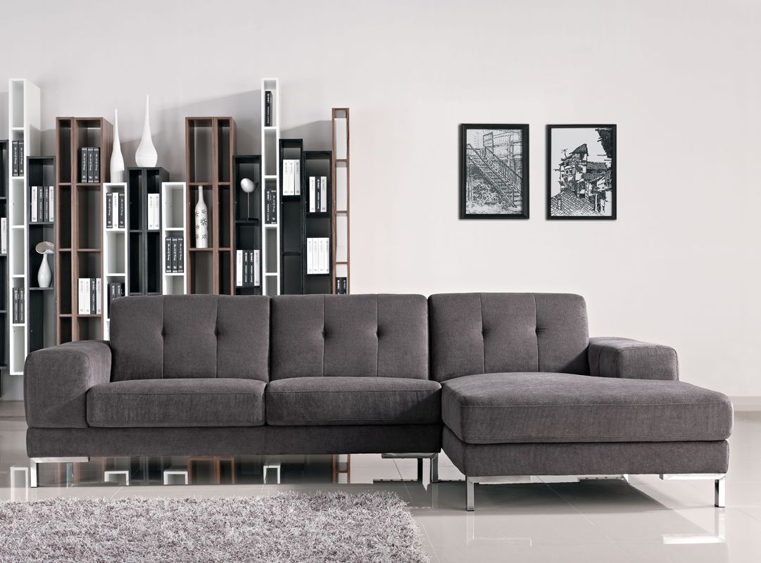 Divani Casa Forli – Modern Grey Fabric Right Facing Sectional Sofa Within Right Facing Black Sofas (Photo 13 of 15)