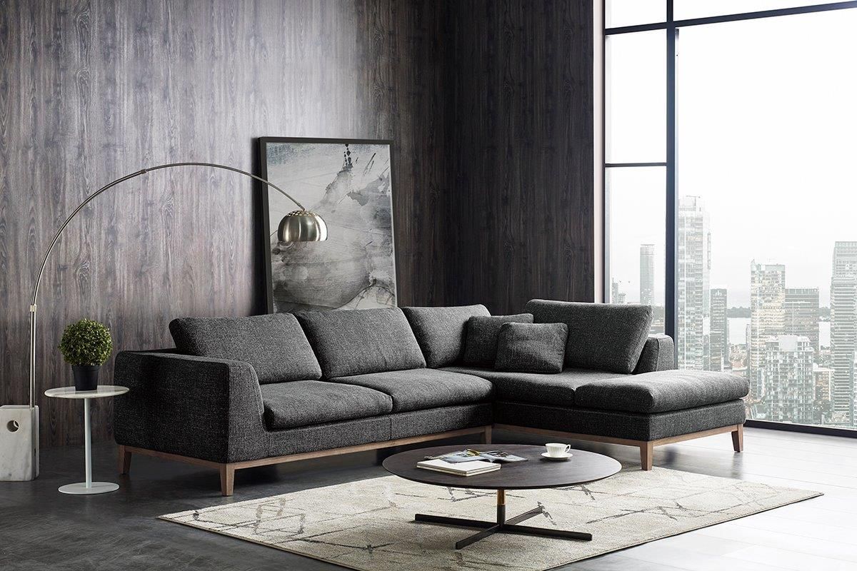 Divani Casa Hickman Modern Dark Grey Fabric Right Facing Sectional Sofa Vig Furniture | 1stopbedrooms Within Dark Grey Polyester Sofa Couches (View 11 of 15)