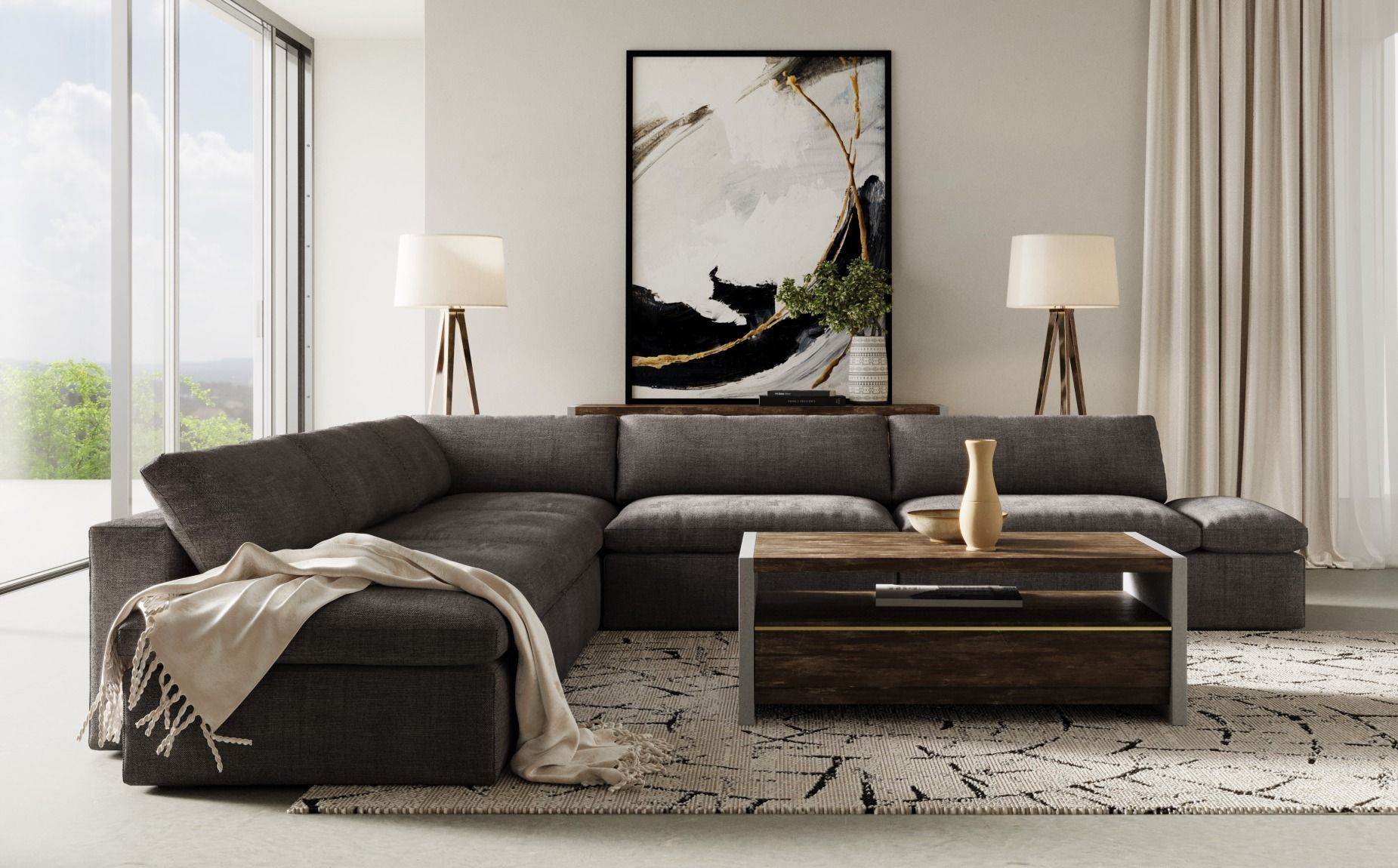 Divani Casa Kelly – Modern Dark Grey Fabric Sectional Sofa Within Dark Gray Sectional Sofas (View 10 of 15)
