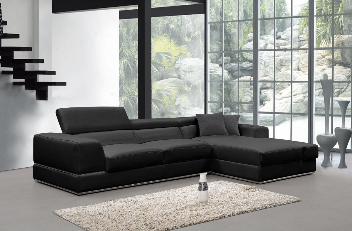 Divani Casa Pella Mini – Modern Black Leather Right Facing Sectional Sofa Inside Right Facing Black Sofas (View 7 of 15)