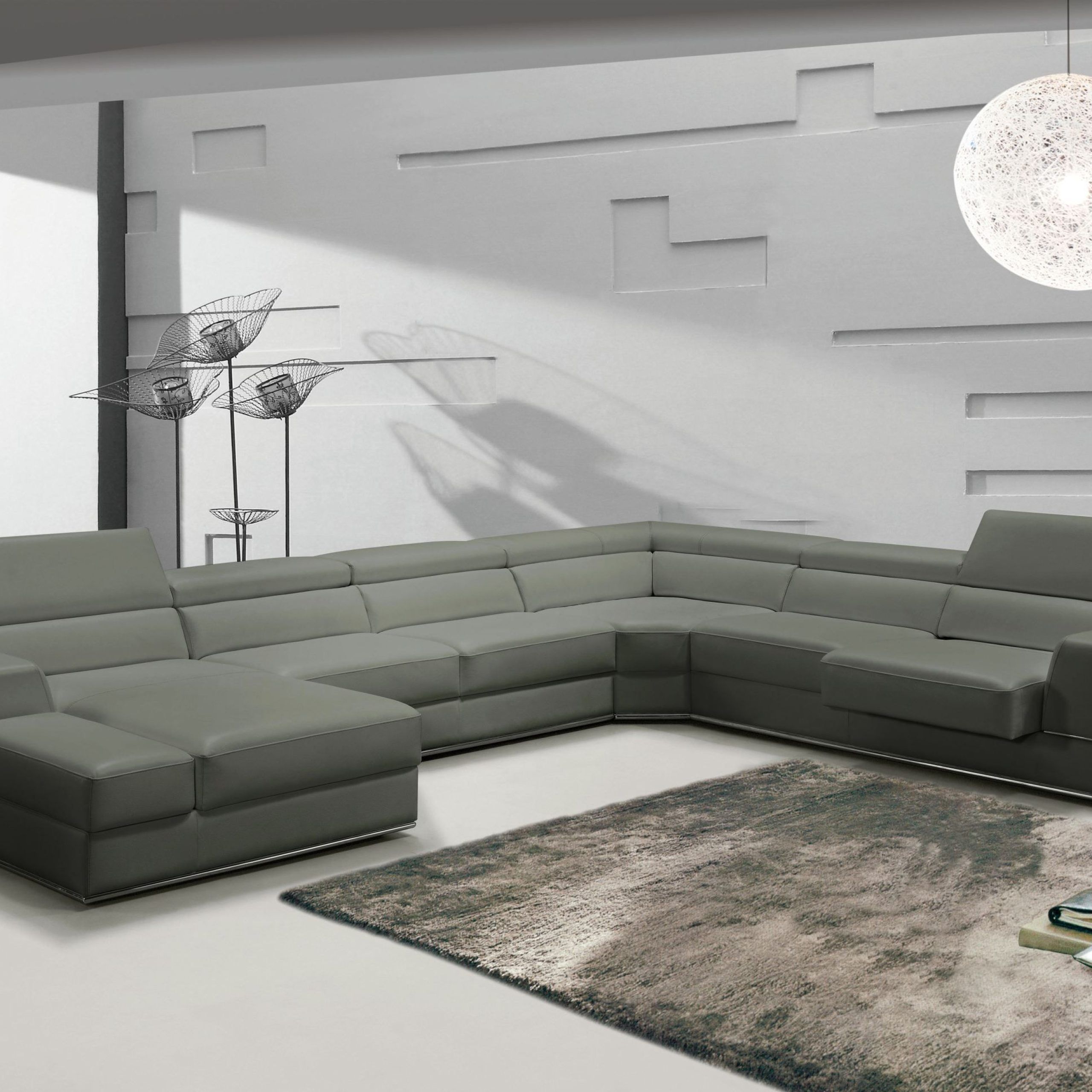 Divani Casa Pella – Modern Grey Italian Leather U Shaped Sectional Sofa In Modern U Shape Sectional Sofas In Gray (View 2 of 15)