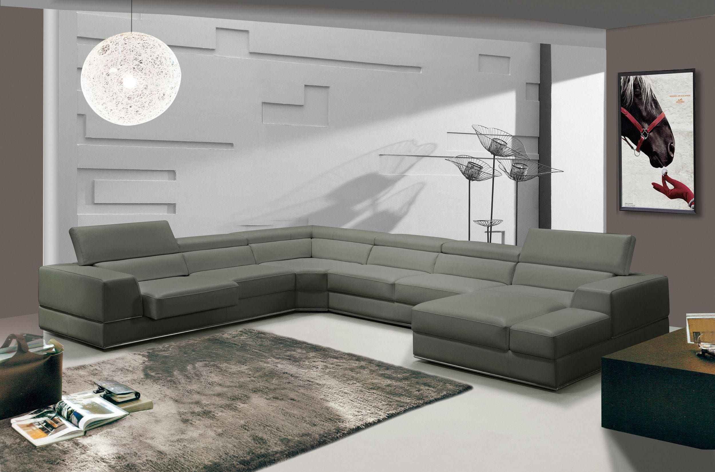 Divani Casa Pella – Modern Grey Italian Leather U Shaped Sectional Sofa With Regard To Modern U Shape Sectional Sofas In Gray (View 14 of 15)