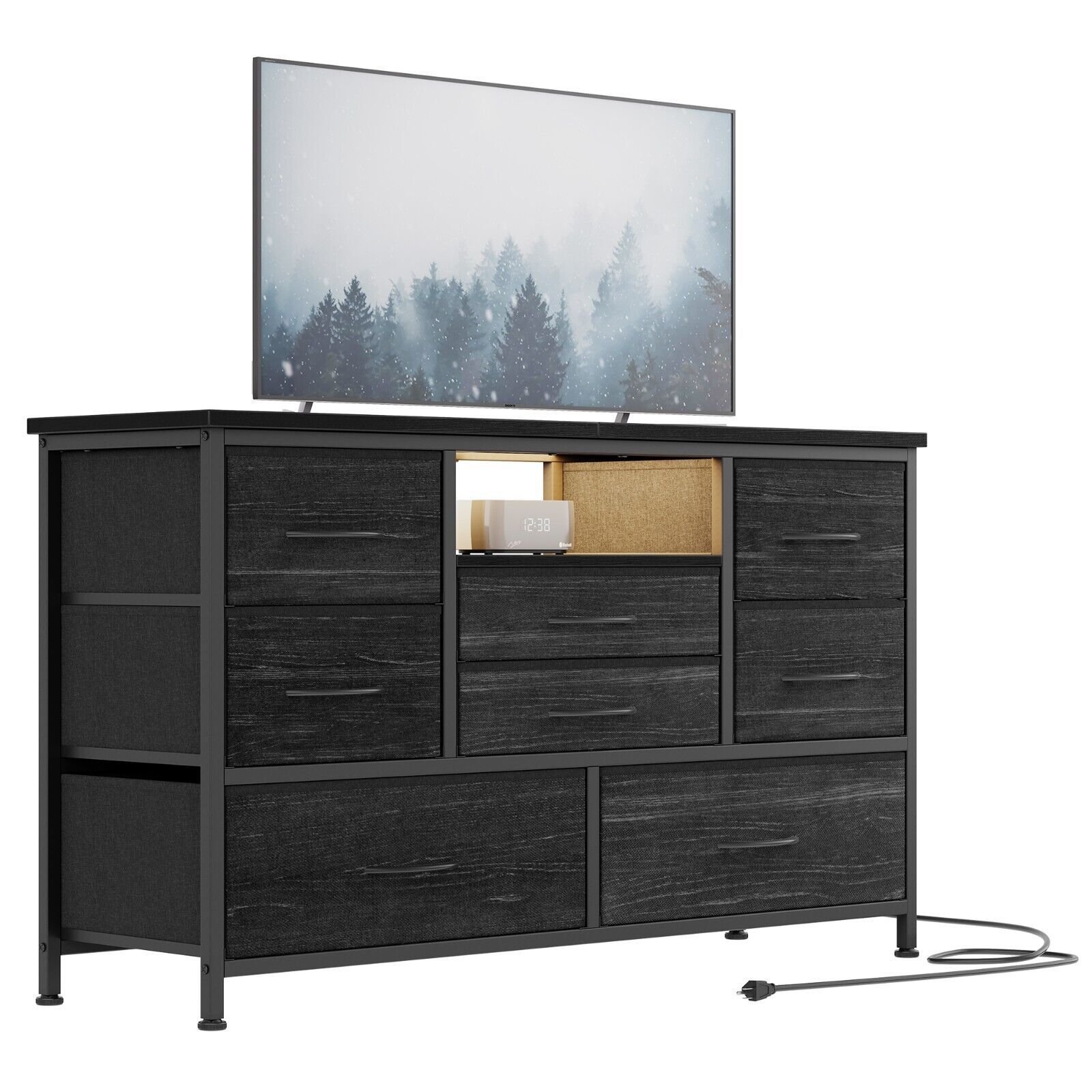 Dresser Tv Stand With Led Light Power Outlet Bedroom Chest Of Drawer For  55'' Tv | Fabricating And Metalworking Regarding Led Tv Stands With Outlet (View 15 of 15)