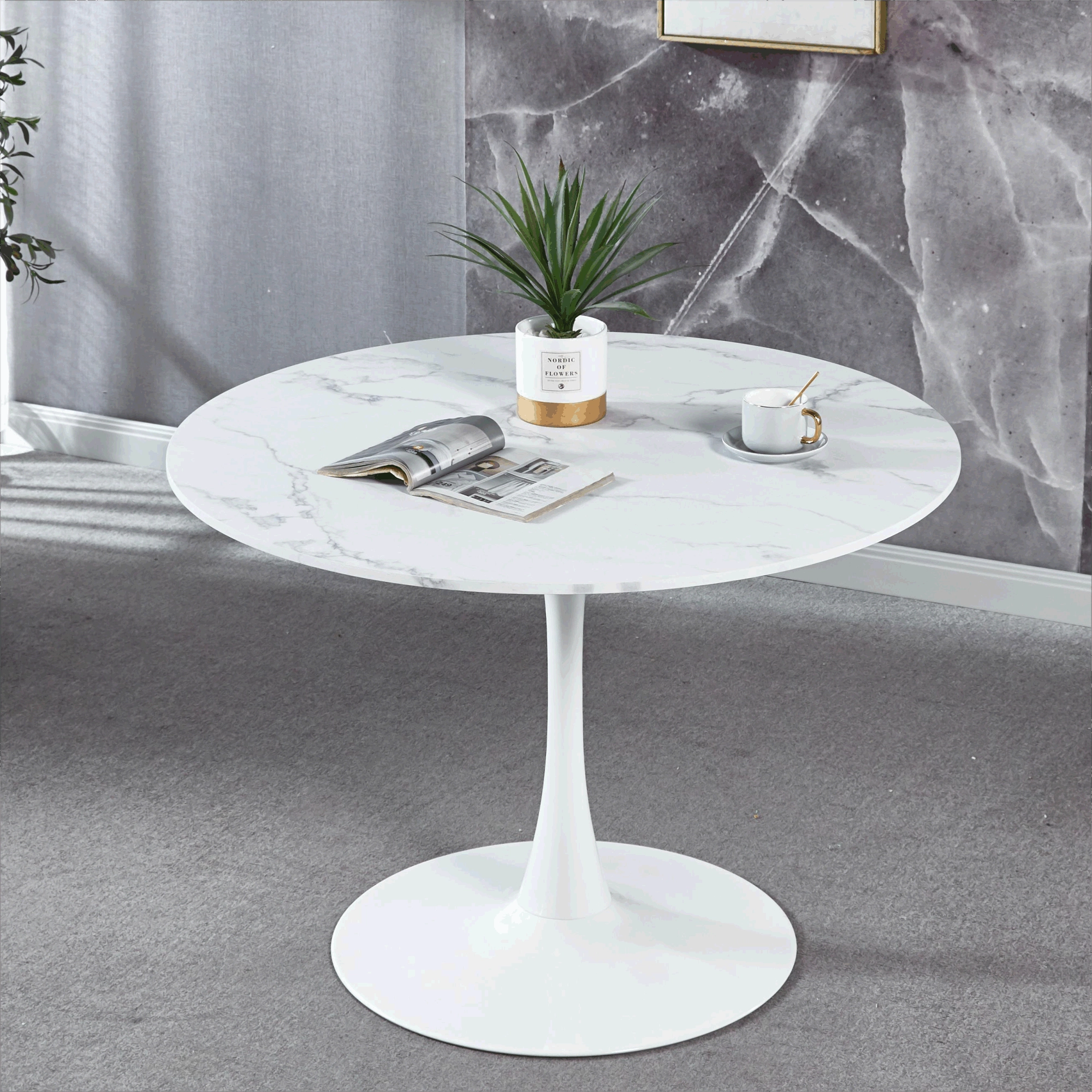 Dropship 42.1"white Tulip Table Mid Century Dining Table For 4 6 People  With Round Mdf Table Top; Pedestal Dining Table; End Table Leisure Coffee  Table To Sell Online At A Lower Price | Doba For Coffee Tables For 4 6 People (Photo 13 of 15)