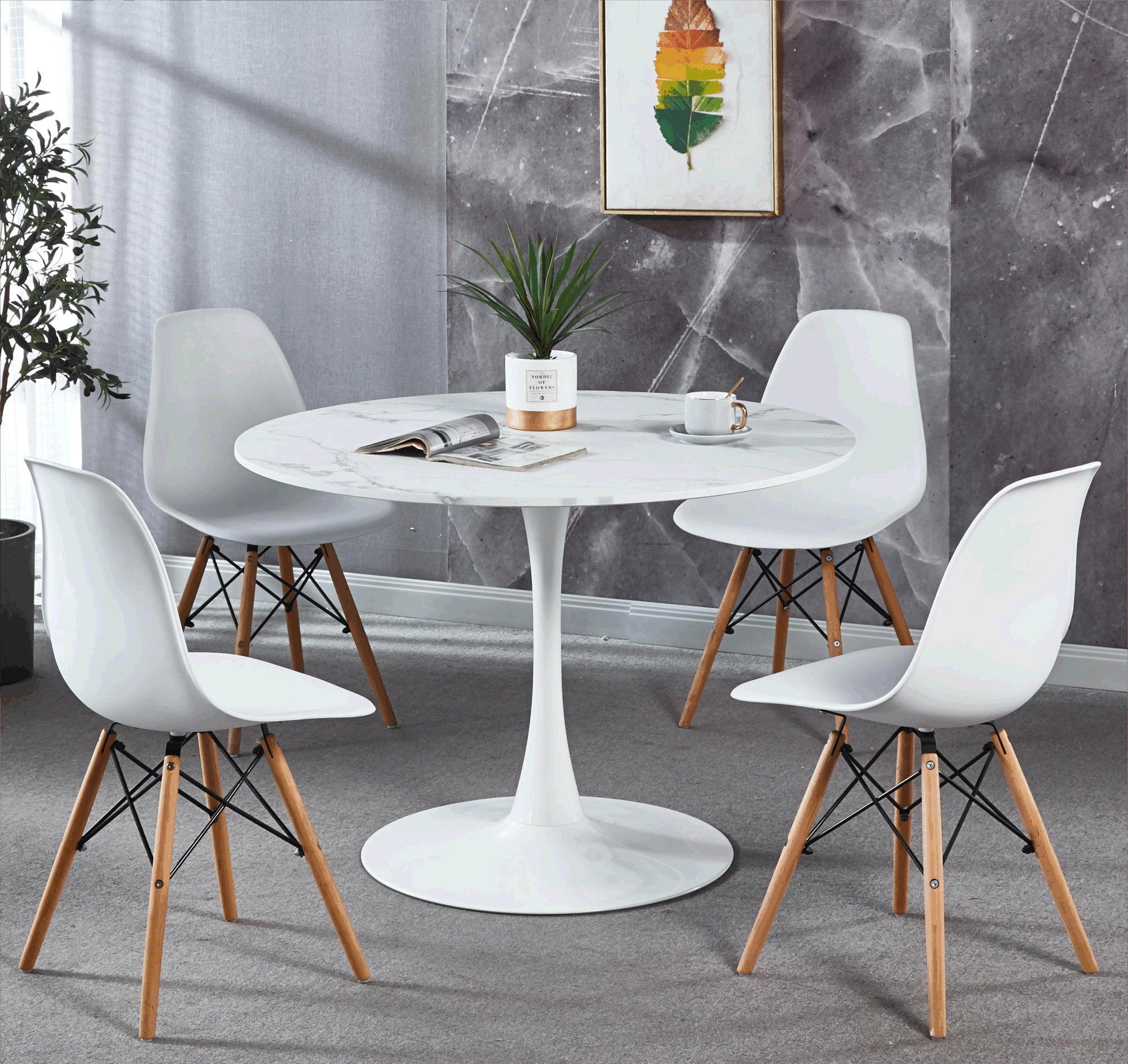 Dropship 42.1"white Tulip Table Mid Century Dining Table For 4 6 People  With Round Mdf Table Top; Pedestal Dining Table; End Table Leisure Coffee  Table To Sell Online At A Lower Price | Doba With Coffee Tables For 4 6 People (Photo 10 of 15)