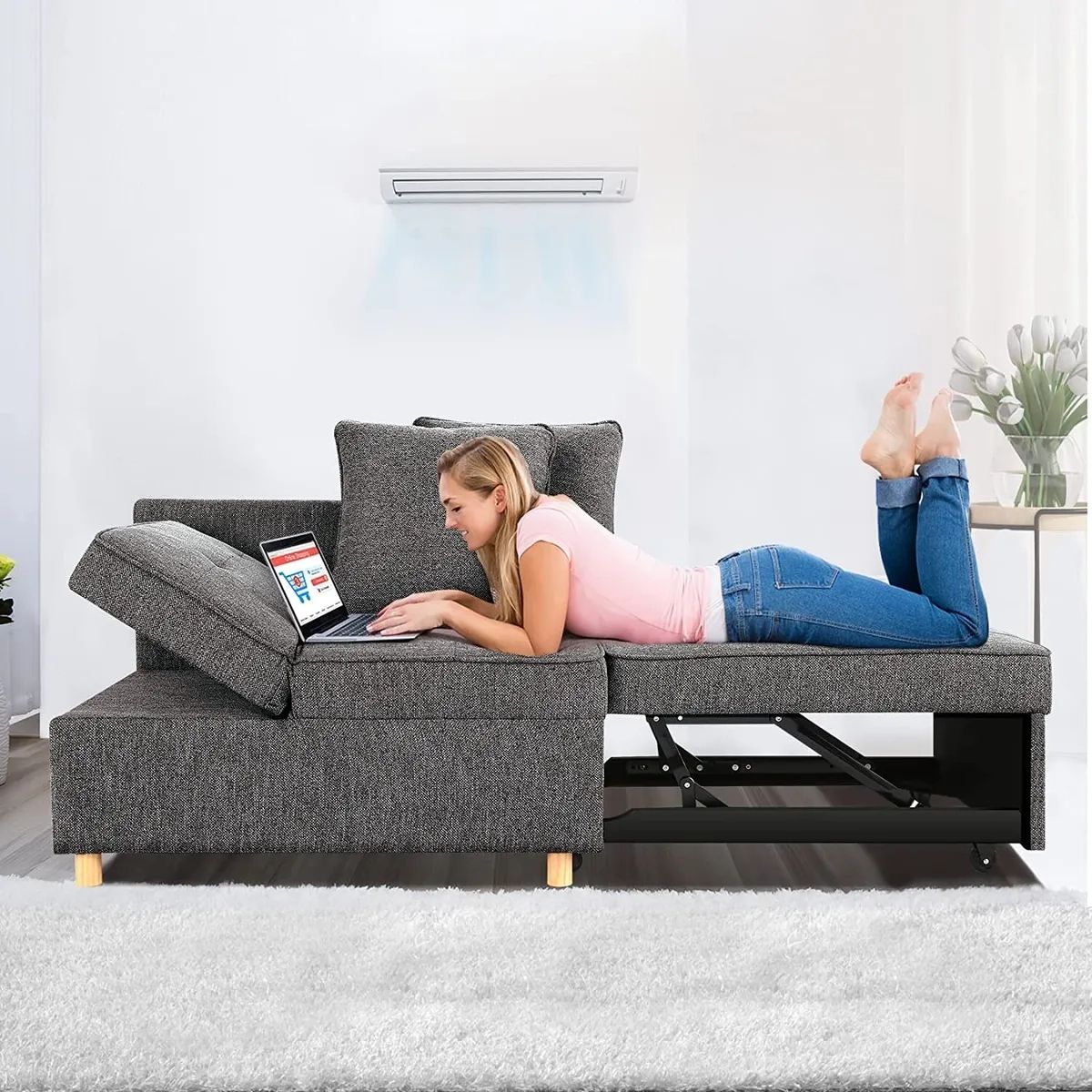 ⭐folding Ottoman Sofa Bed Convertible Chair 4 In 1 Multi Function Sleeper  Sofa~⭐ | Ebay With Regard To 4 In 1 Convertible Sleeper Chair Beds (Photo 6 of 15)