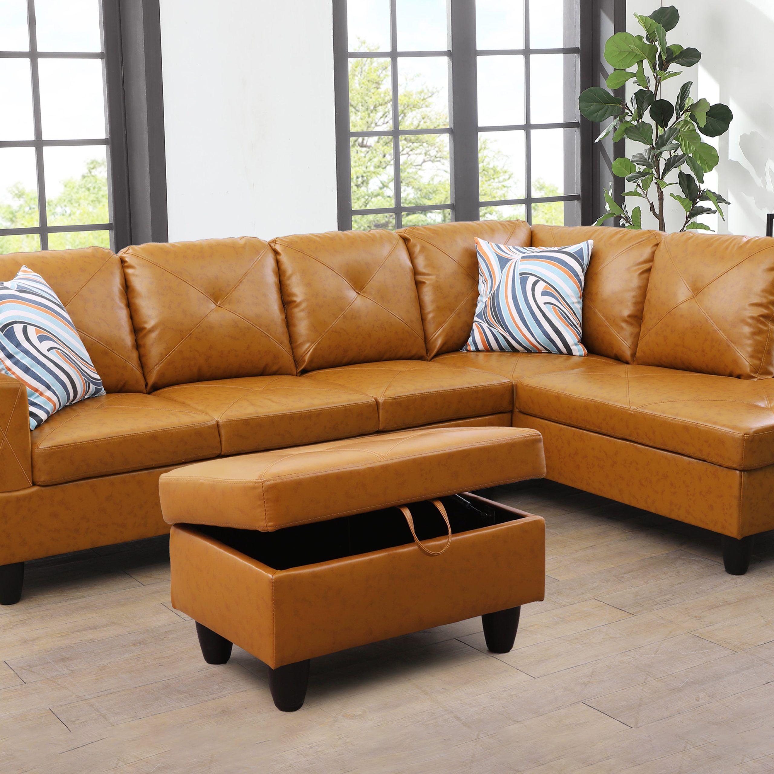 Ebern Designs 3 – Piece Vegan Leather Sectional & Reviews | Wayfair Intended For 3 Piece Leather Sectional Sofa Sets (View 6 of 15)