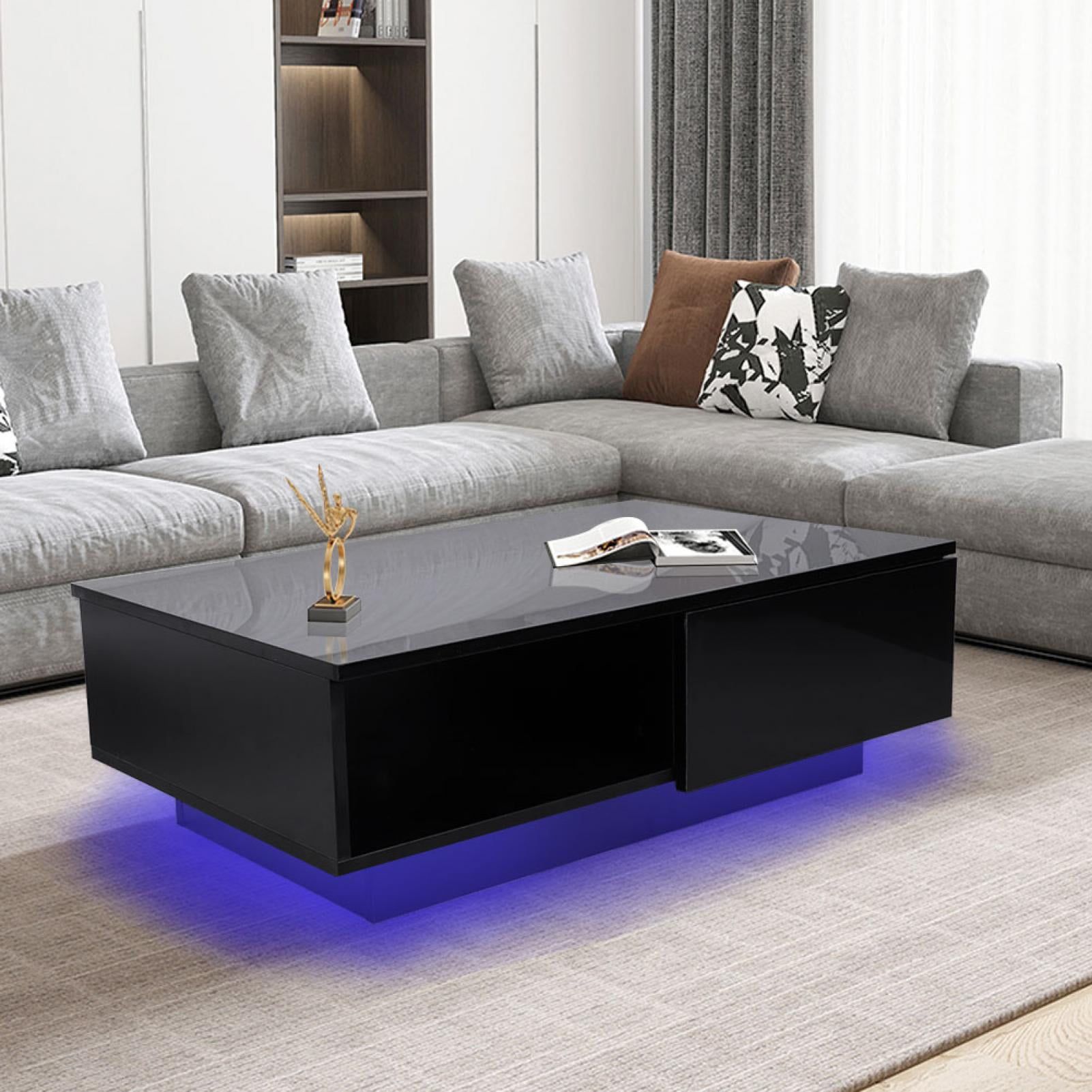 Ebtools Led 37inch High Gloss Coffee Table, Black Lithuania | Ubuy Throughout Coffee Tables With Led Lights (Photo 5 of 15)