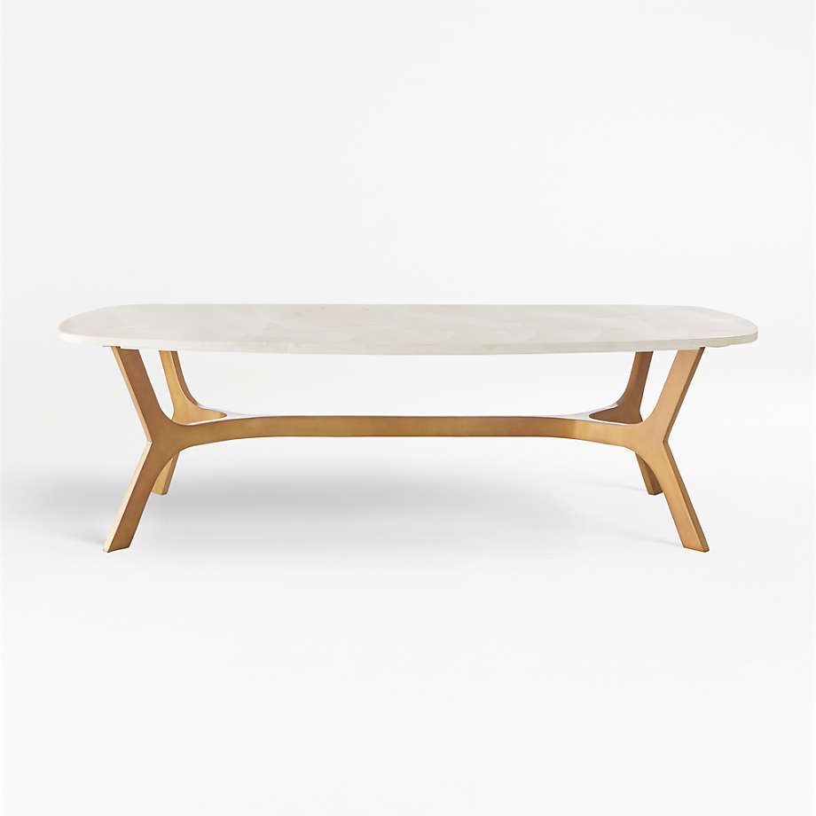 Elke Rectangular Marble Coffee Table With Brass Base + Reviews | Crate &  Barrel Intended For Rectangular Coffee Tables With Pedestal Bases (View 7 of 15)