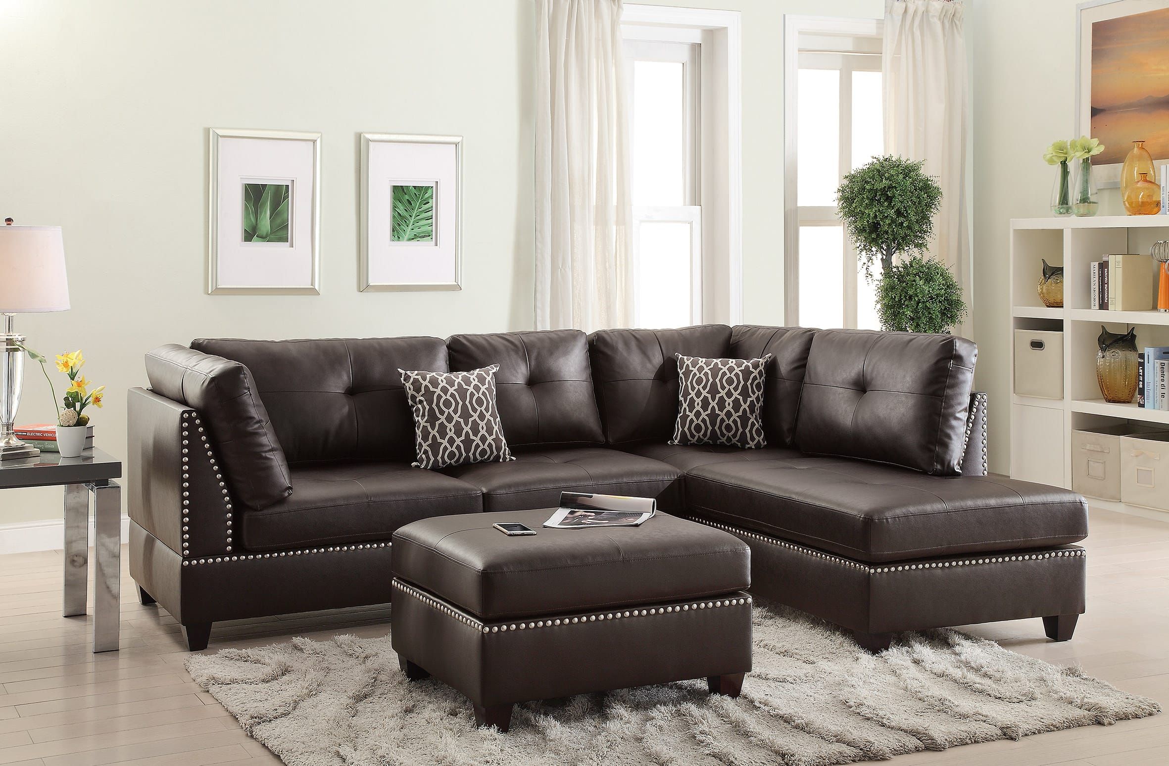 F6973 Espresso 3 Pcs Sectional Sofa Setpoundex Regarding 3 Piece Leather Sectional Sofa Sets (View 8 of 15)