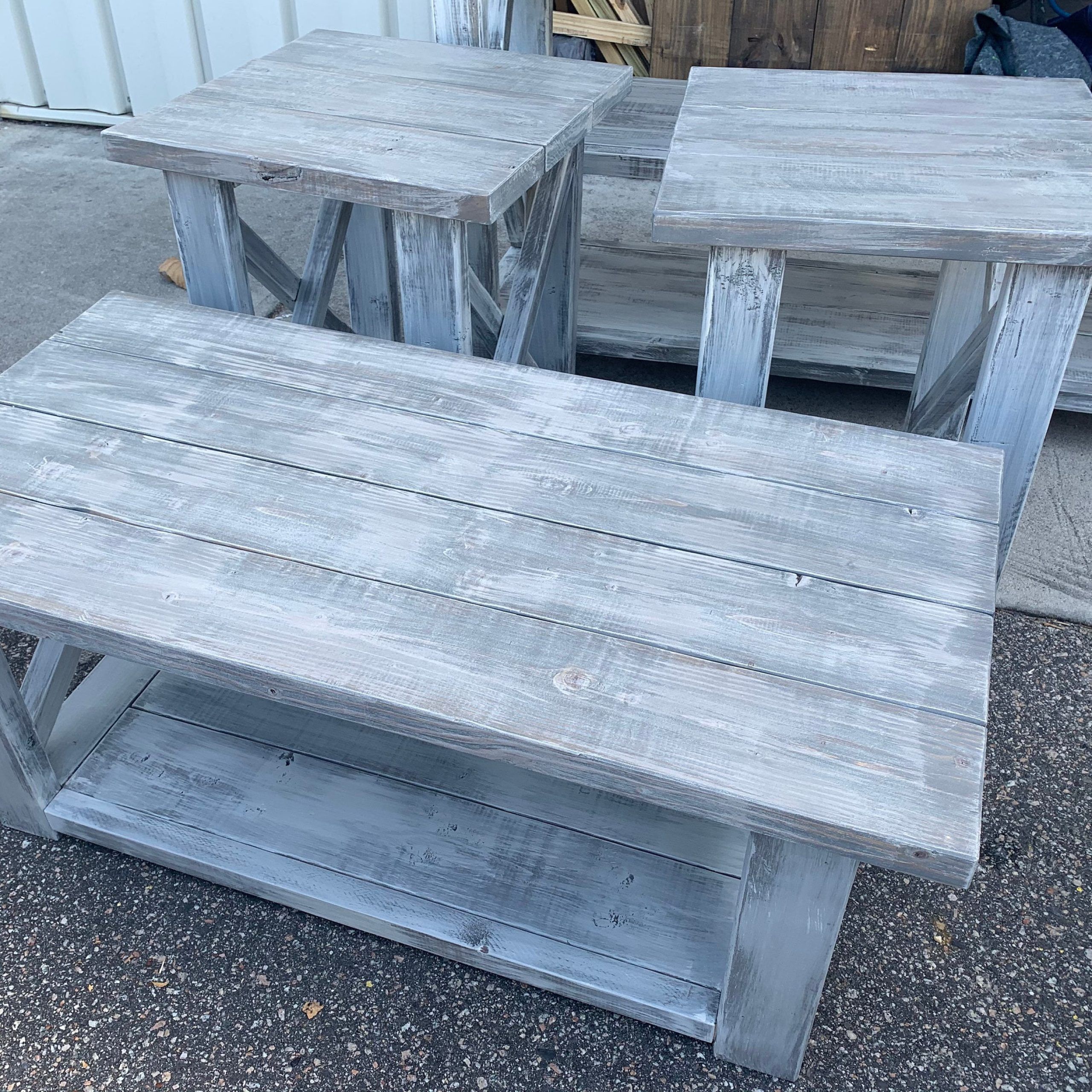 Farmhouse Living Room Set, End Tables Set And Coffee Table With Distressed  White Base Gray White Wash Top, Rustic Living Room Furniture X – Etsy Throughout Rustic Gray End Tables (Photo 2 of 15)