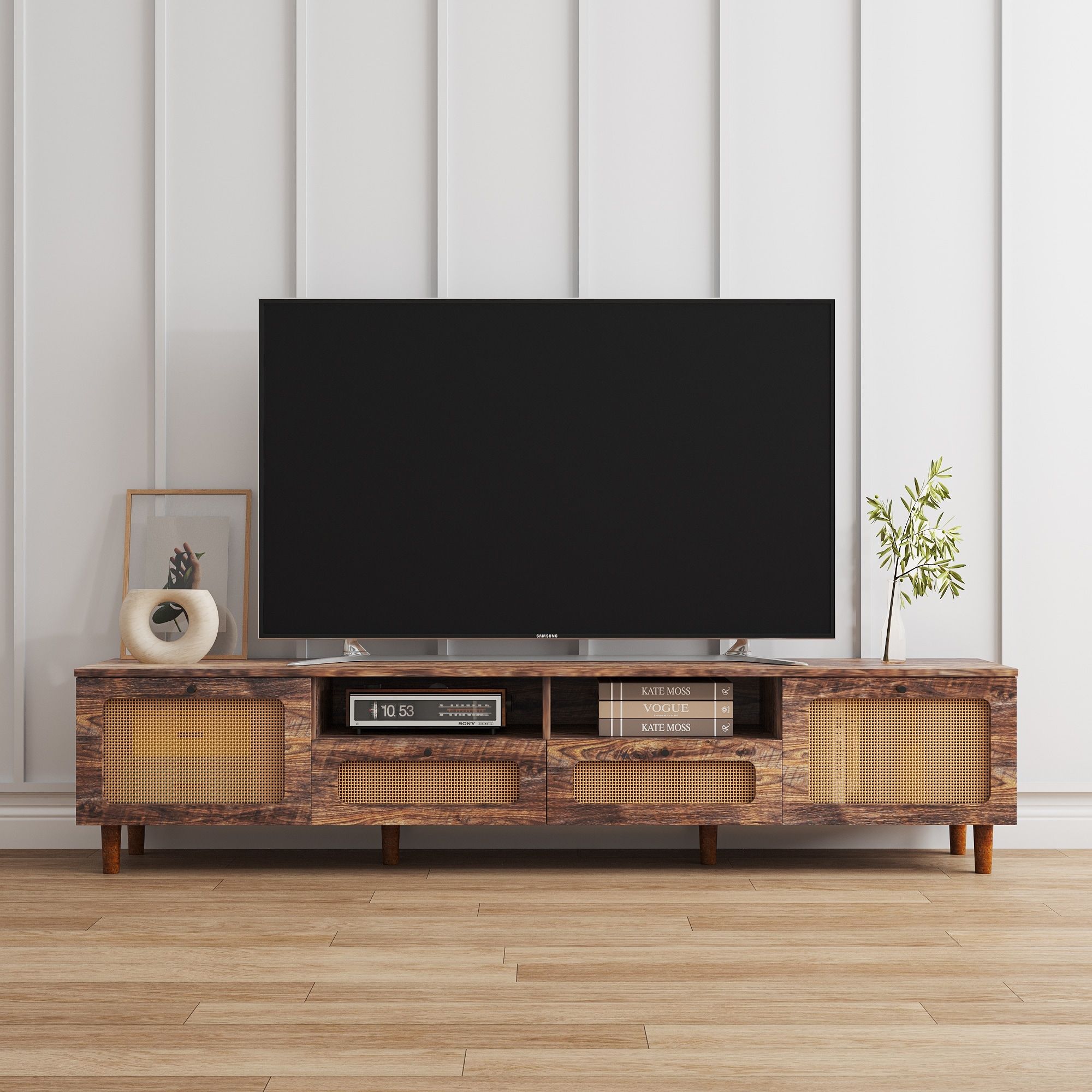 Farmhouse Rattan Tv Stand, Media Entertainment Center Console Table, Modern  Wood Tv Cabinet With 2 Doors & 2 Open Shelves – Bed Bath & Beyond – 38930255 Pertaining To Farmhouse Rattan Tv Stands (Photo 1 of 15)