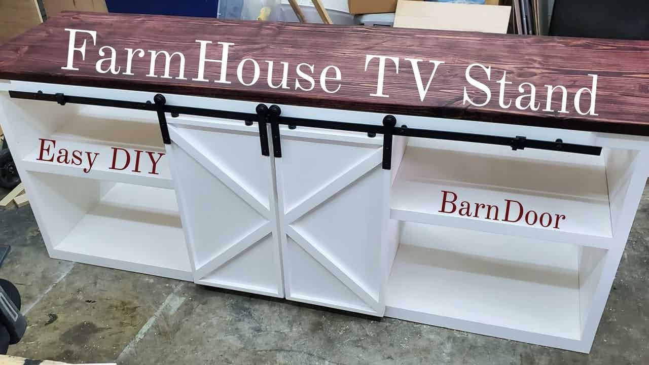 Farmhouse Tv Stand – Diy (part 2) – Youtube For Farmhouse Stands With Shelves (Photo 9 of 15)