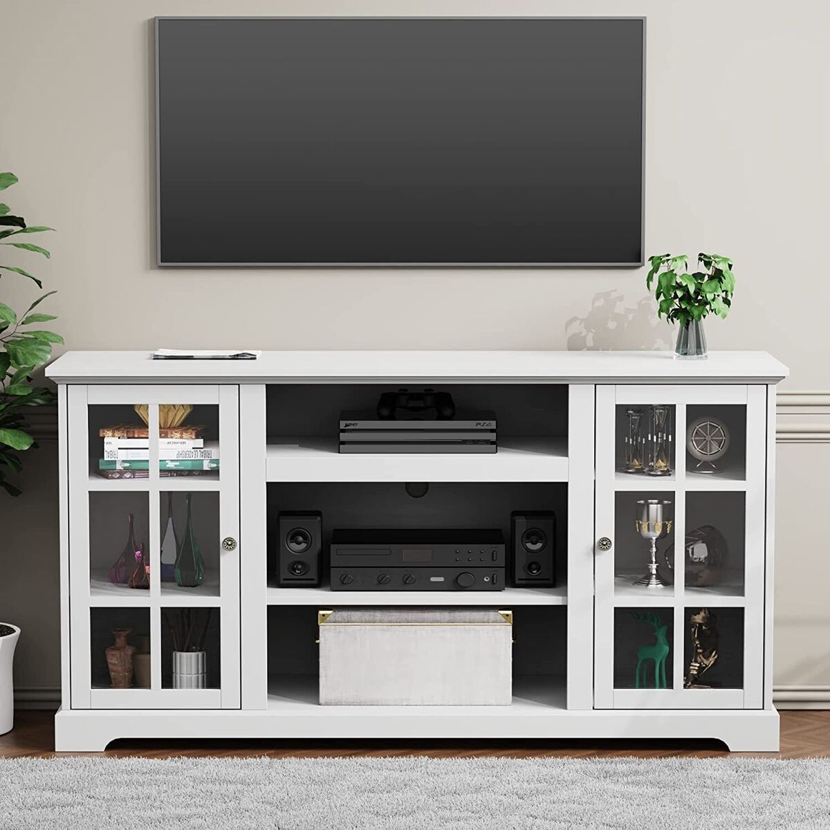 Farmhouse Tv Stand For Tv's Up To 65" Entertainment Center W/ Storage  Shelves | Ebay Pertaining To Farmhouse Stands For Tvs (Photo 13 of 15)