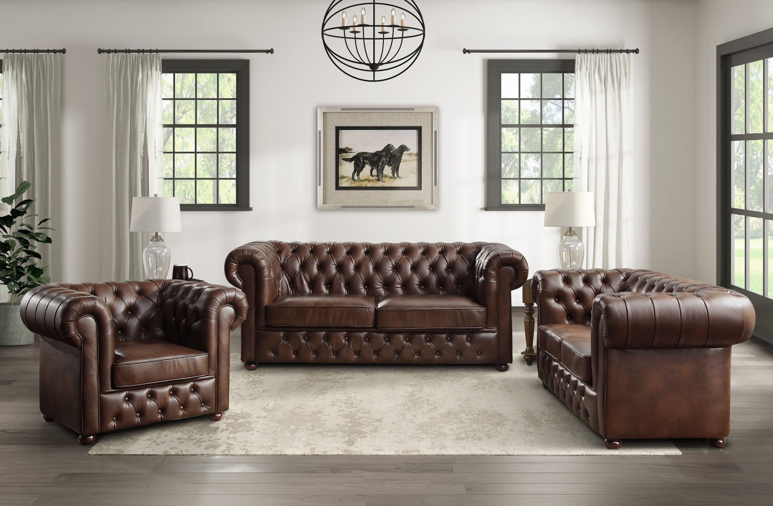 Faux Leather Chesterfield Sofa In Brown Finish – Oc Homestyle Furniture Pertaining To Faux Leather Sofas In Dark Brown (View 7 of 15)