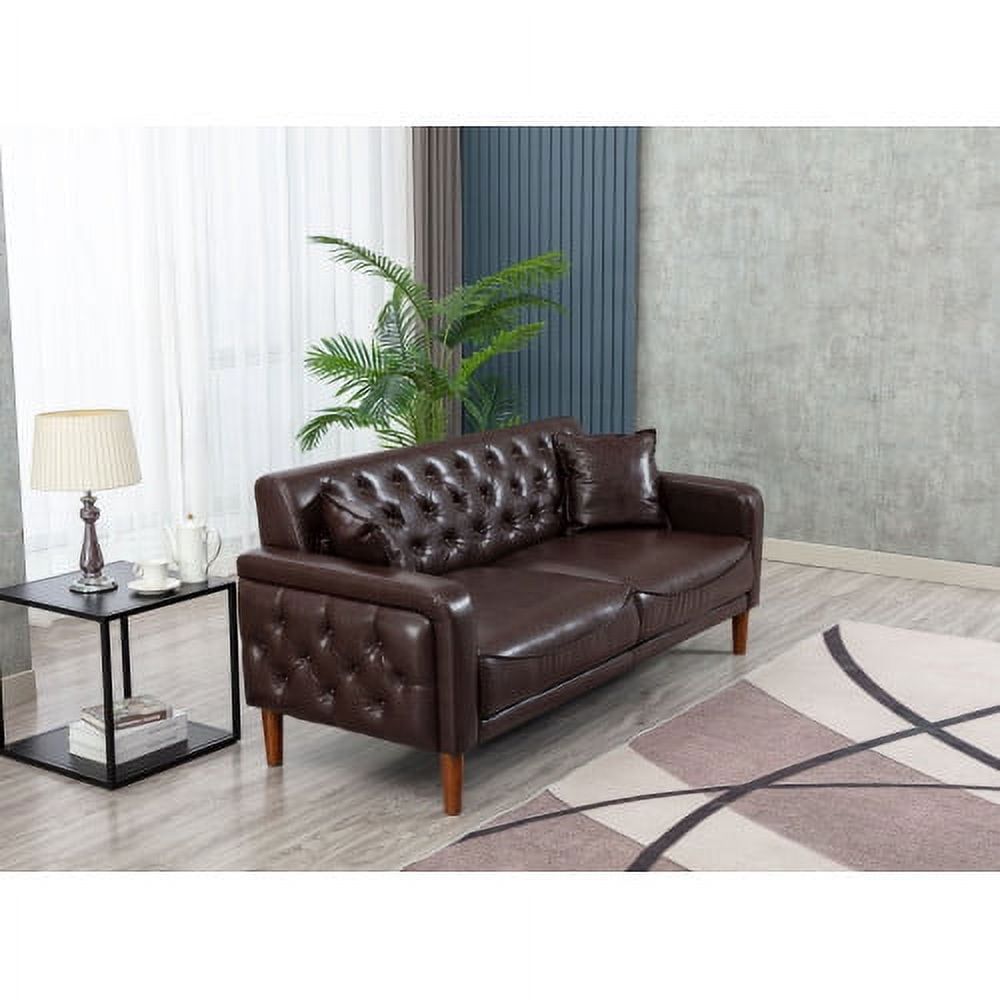 Faux Leather Sofas And Couches 78 Inches Long, Mid Century Modern Couch  Tufted Back Sofa With 2 Throw Pillows, Armrest And Wooden Legs For Living  Room, Apartment, Bedroom (brown) – Walmart Inside Faux Leather Sofas (Photo 7 of 15)