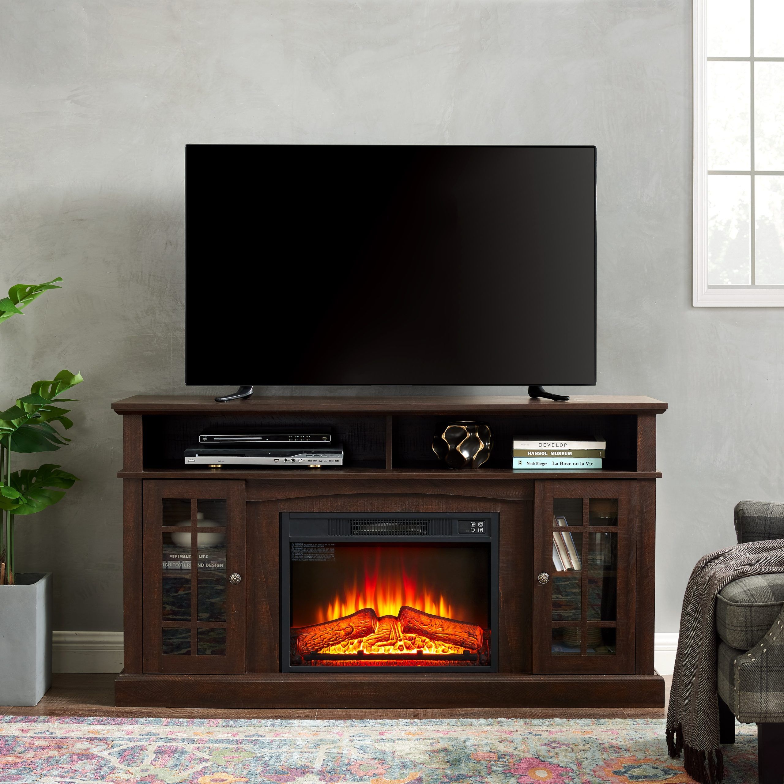 Fireplace Tv Console With 23" Electric Fireplace Inset, Highboy Fireplace  Tv Stand For Tvs Up To 60" Media Cabinets, Espresso – Bed Bath & Beyond –  39035046 Intended For Wood Highboy Fireplace Tv Stands (View 5 of 15)