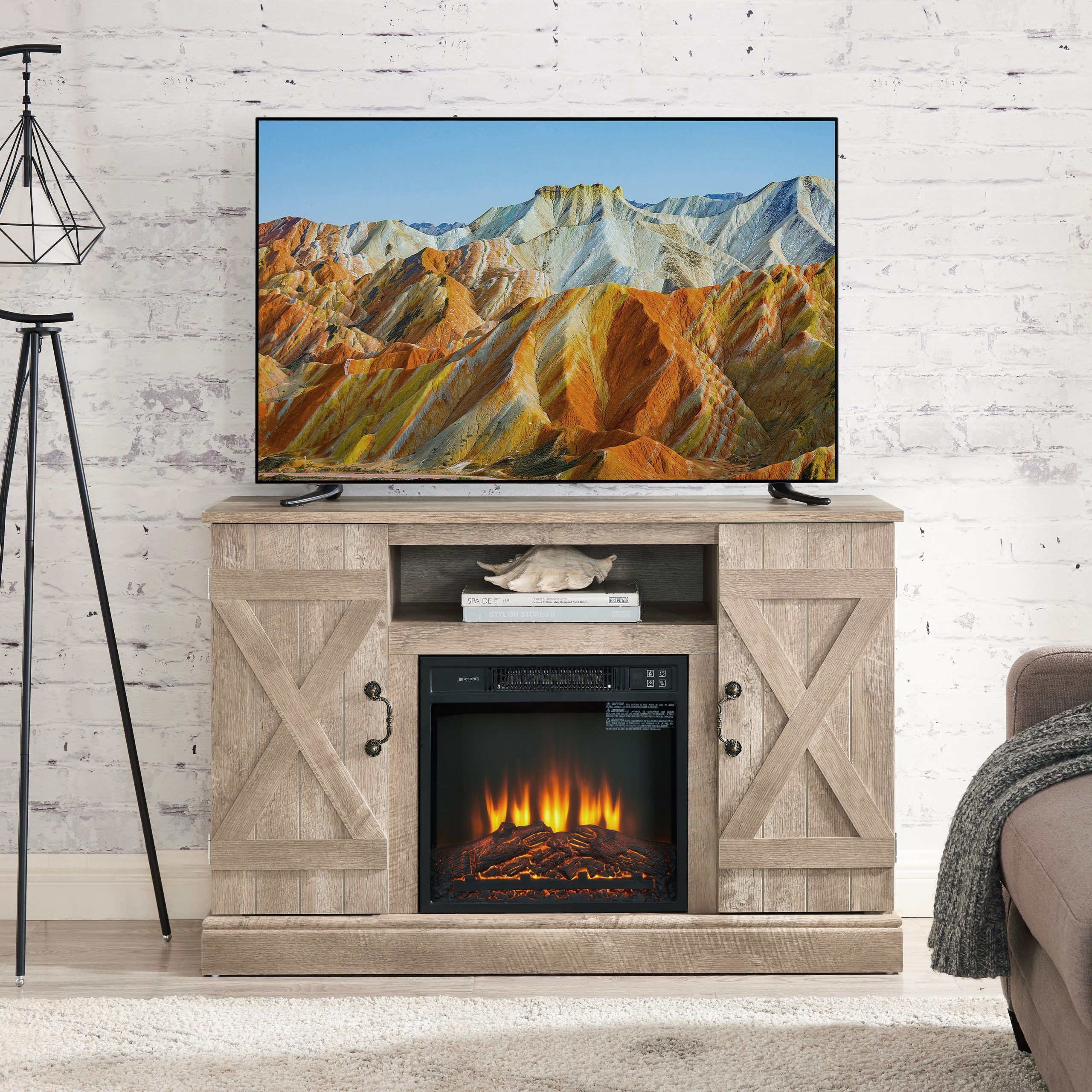 Fireplace Tv Stand Entertainment Center With 22" Electric Fireplace, Light  Gray – On Sale – Bed Bath & Beyond – 38283936 Within Electric Fireplace Tv Stands (Photo 14 of 15)