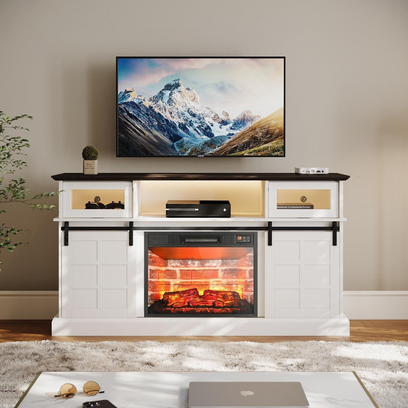 Fireplace Tv Stand W/ Led Lights & 23" Electric Fireplace For Tvs Up To 65"  | Ebay In Electric Fireplace Tv Stands (View 11 of 15)