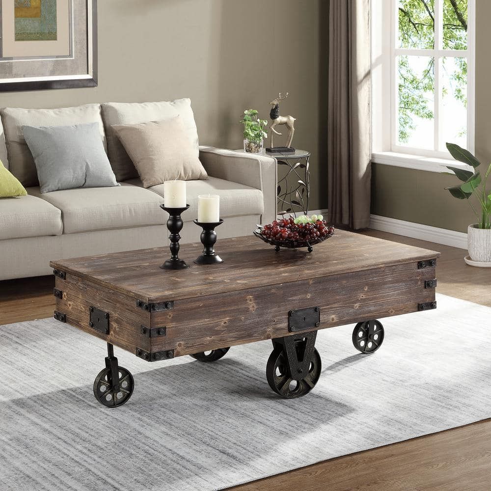 Firstime & Co. 48 In. Rustic Espresso Large Rectangle Wood Coffee Table  With Casters 70084 – The Home Depot With Espresso Wood Finish Coffee Tables (Photo 14 of 15)