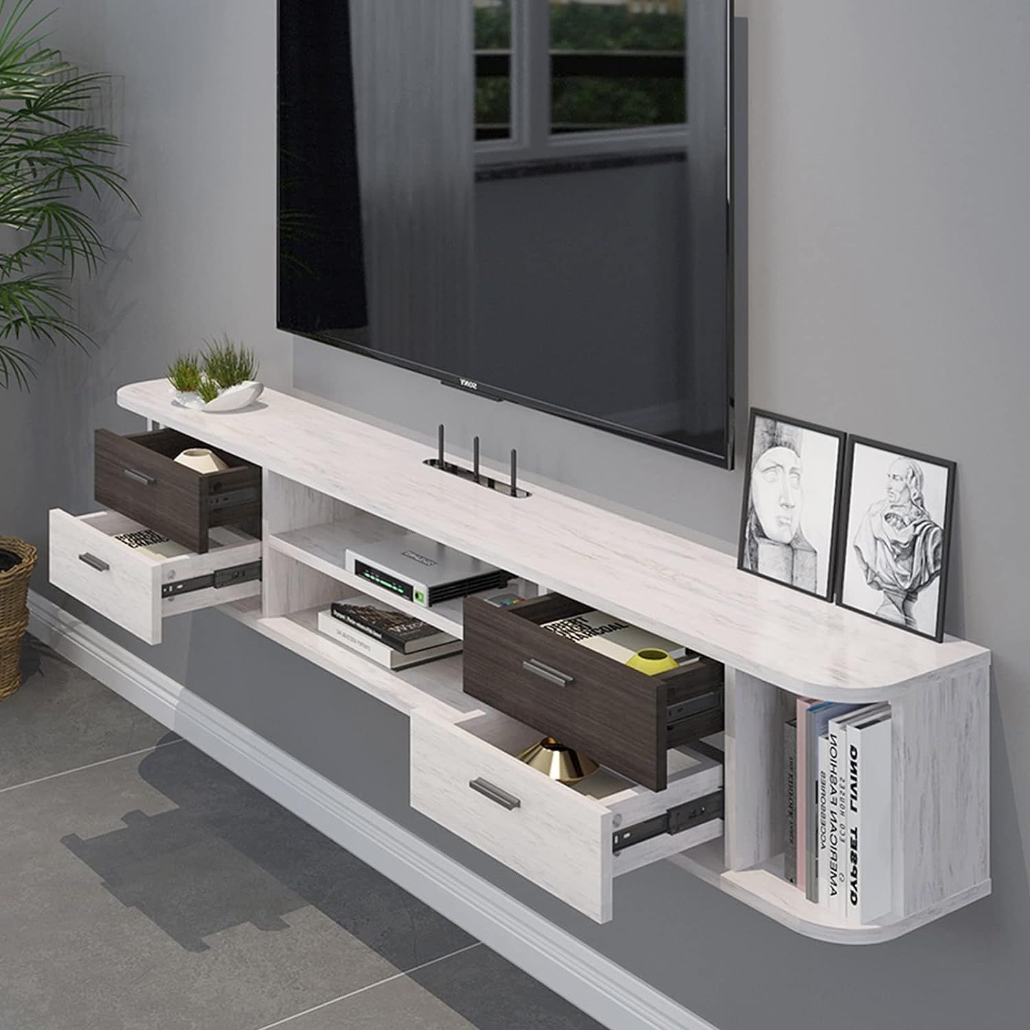 Floating Tv Stand With 4 Drawers, Wall Mounted Media Italy | Ubuy Pertaining To Wall Mounted Floating Tv Stands (View 6 of 15)