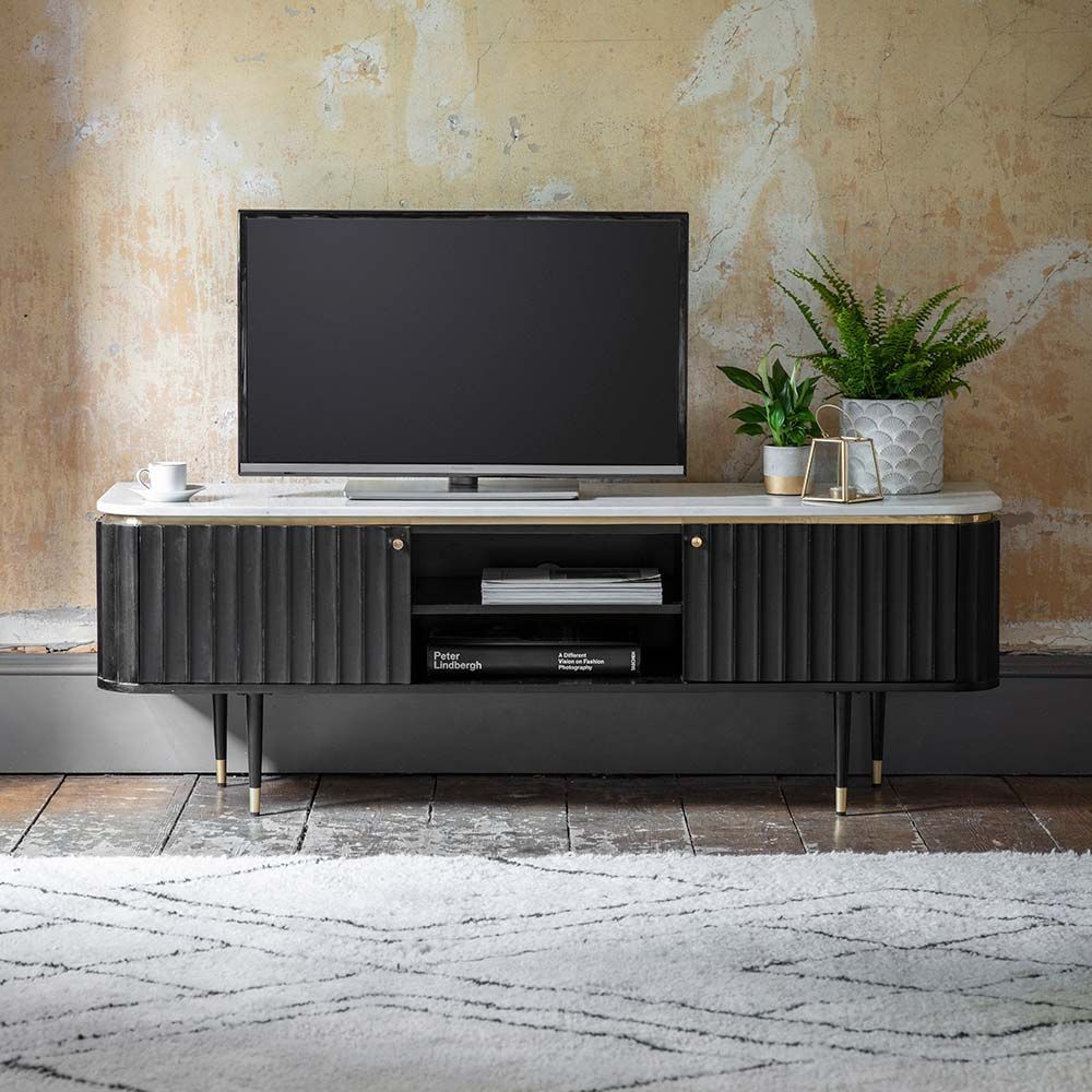 Flute Marble Media Unit – Black | Atkin And Thyme Inside Black Marble Tv Stands (View 2 of 15)