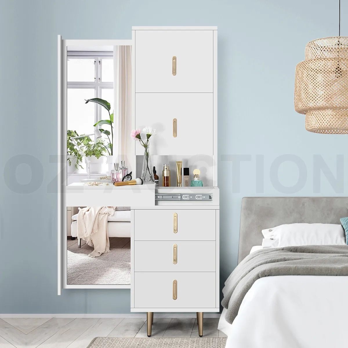 Freestanding Dressing Cabinet Bedside Table Full Length Mirror Storage  Drawers | Ebay Inside Freestanding Tables With Drawers (View 2 of 15)