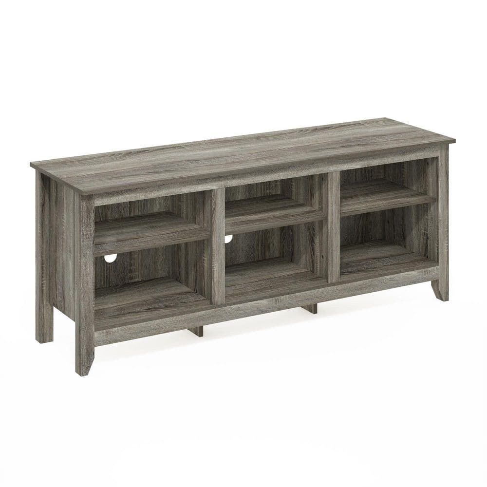 Furinno Jensen 60 In. French Oak Grey Entertainment Center Fits Tv's Up To  65 In. With Cable Management 21272gywf – The Home Depot With Regard To Romain Stands For Tvs (Photo 14 of 15)