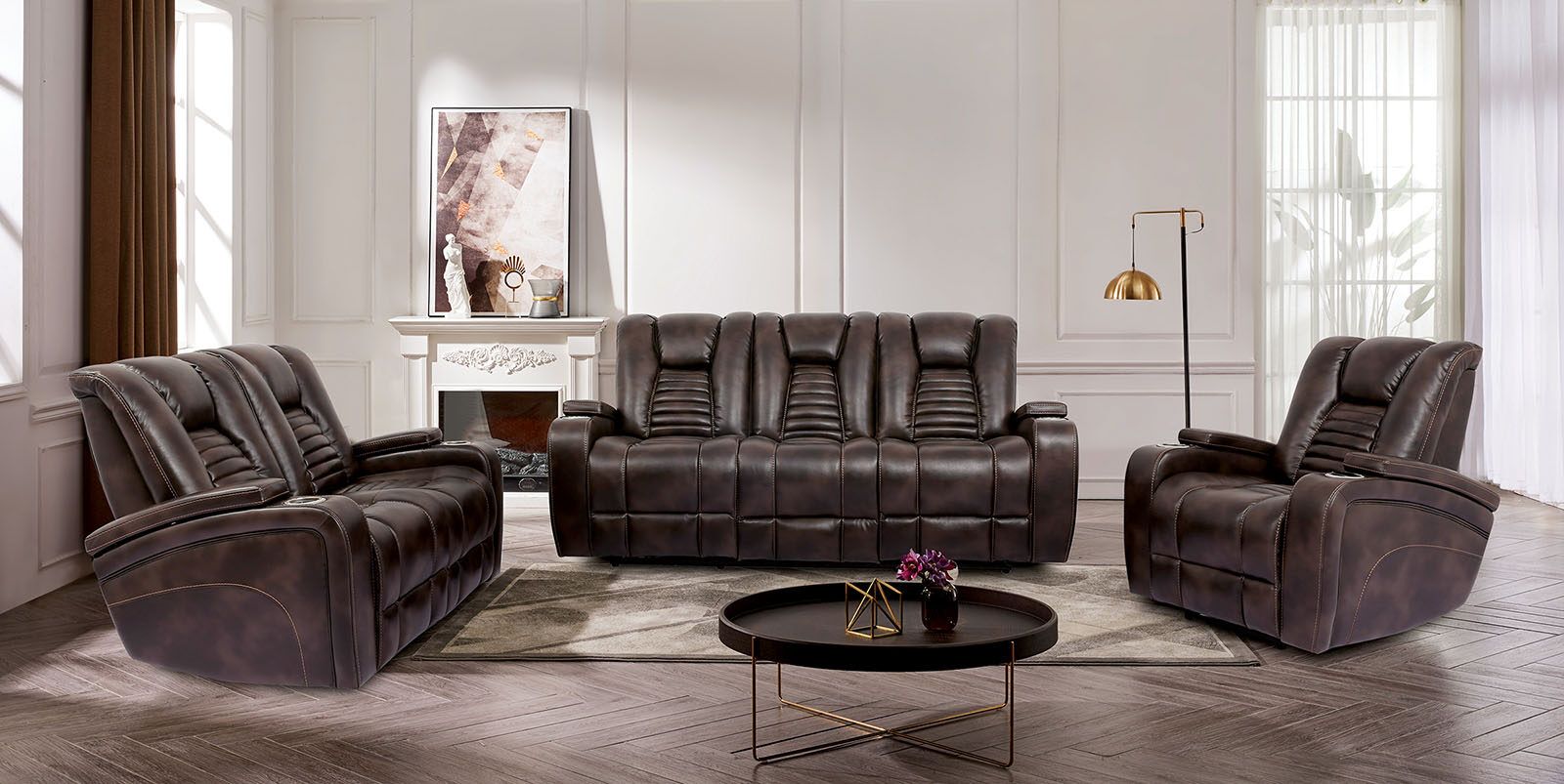 Furniture Of America Abrielle Sofa Cm9902 Sf | Comfyco Inside Faux Leather Sofas In Dark Brown (View 9 of 15)