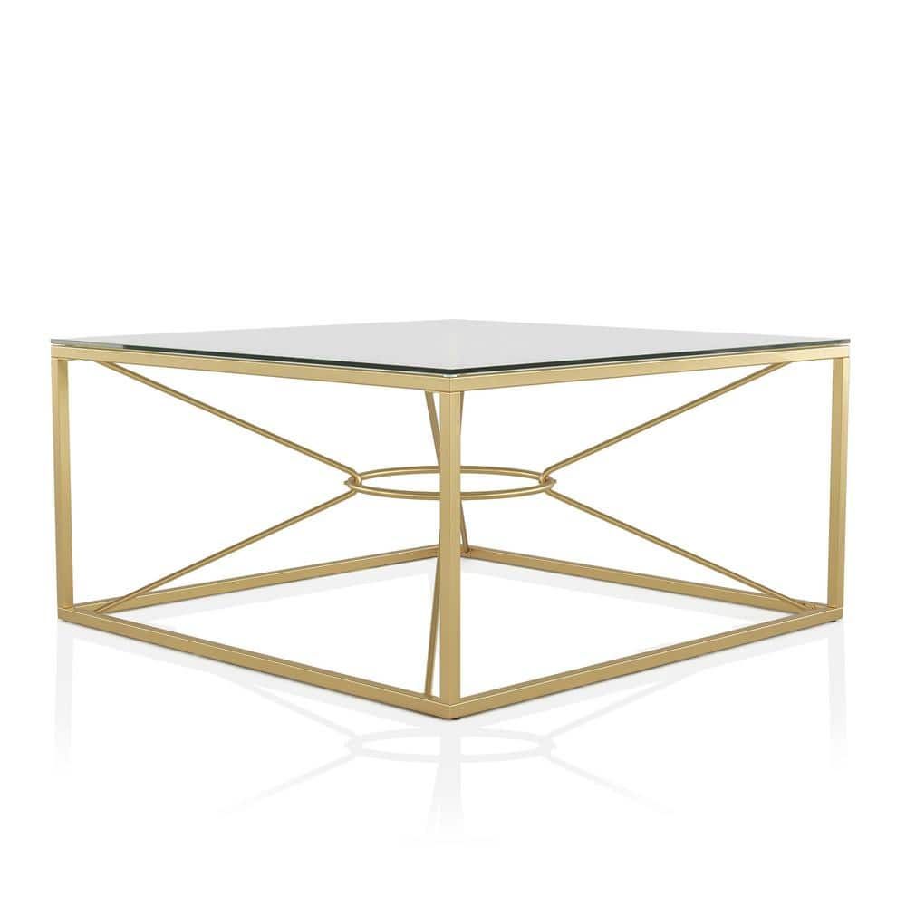 Furniture Of America Karrey 35 .78 In. Gold Coating And Clear Square Glass  Top Coffee Table Idf 4534c – The Home Depot Regarding Addison&amp;lane Calix Square Tables (Photo 9 of 15)