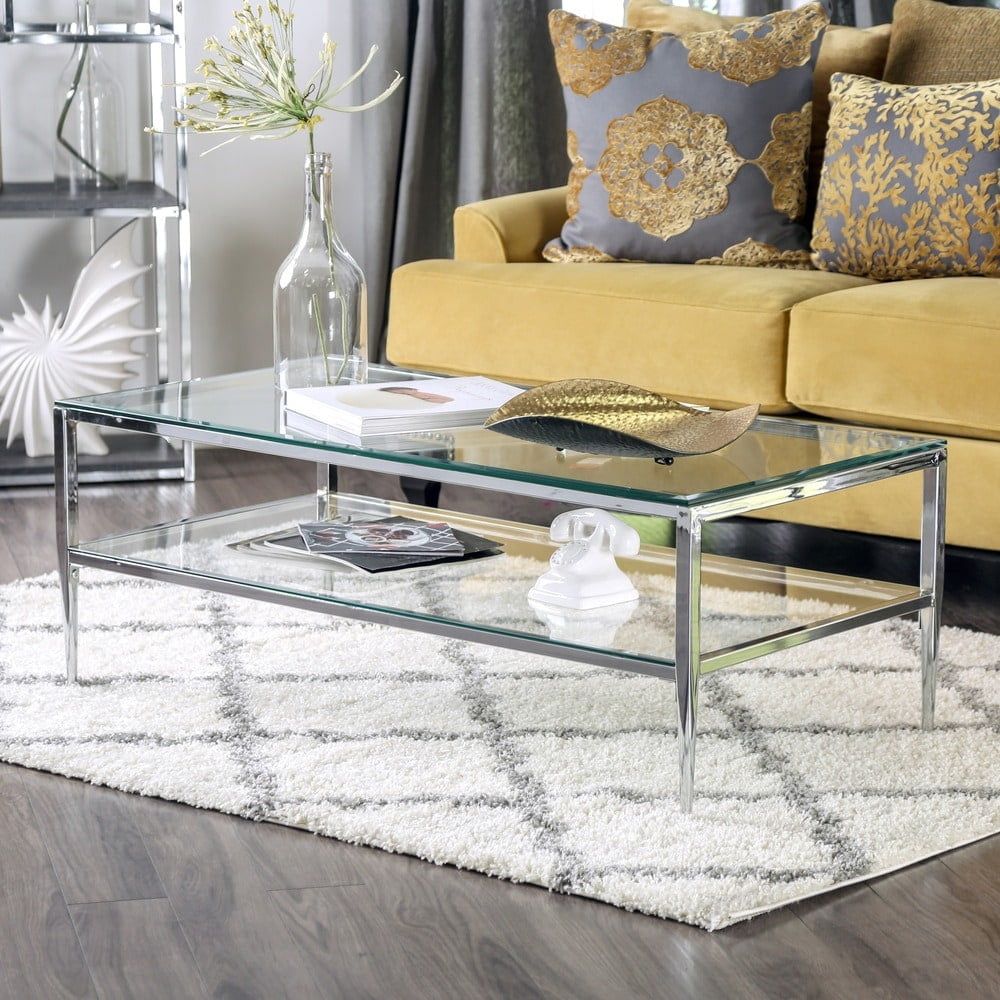 Furniture Of America Luch Contemporary 48 Inch Glass And Metal 1 Shelf  Coffee Tablechrome Chrome Finish, Metal Finish – Walmart Throughout Metal 1 Shelf Coffee Tables (View 6 of 15)