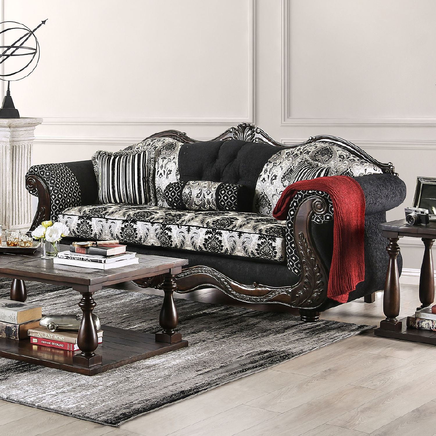Furniture Of America Ronja Black Sofa Sm6432 Sf | Comfyco Intended For Traditional Black Fabric Sofas (Photo 9 of 15)