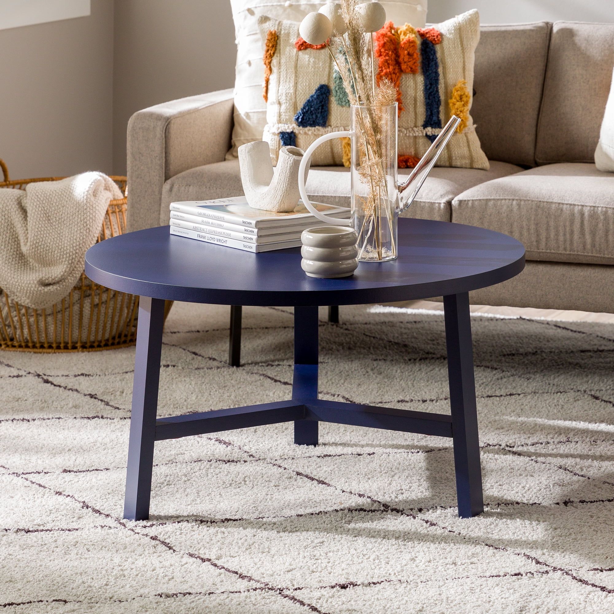 Gap Home Mid Century Modern Simple 3 Leg Round Coffee Table, Blue –  Walmart Regarding Simple Design Coffee Tables (Photo 3 of 15)