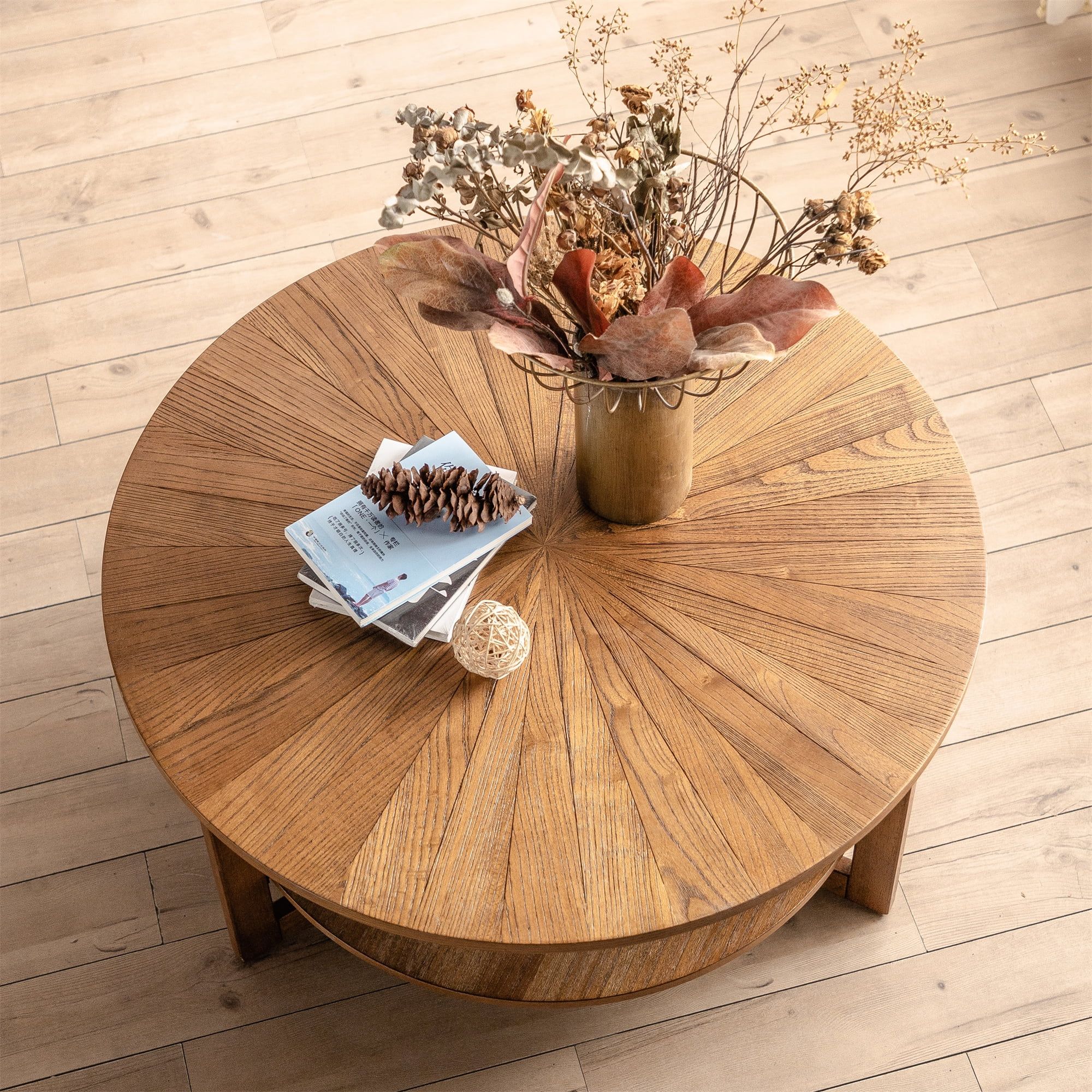 Gexpusm Round Coffee Table, Rustic Wood Coffee Table With Storage Shelf For  Living Room Bedroom, Brown Circle Coffee Table – Walmart For Rustic Wood Coffee Tables (View 6 of 15)
